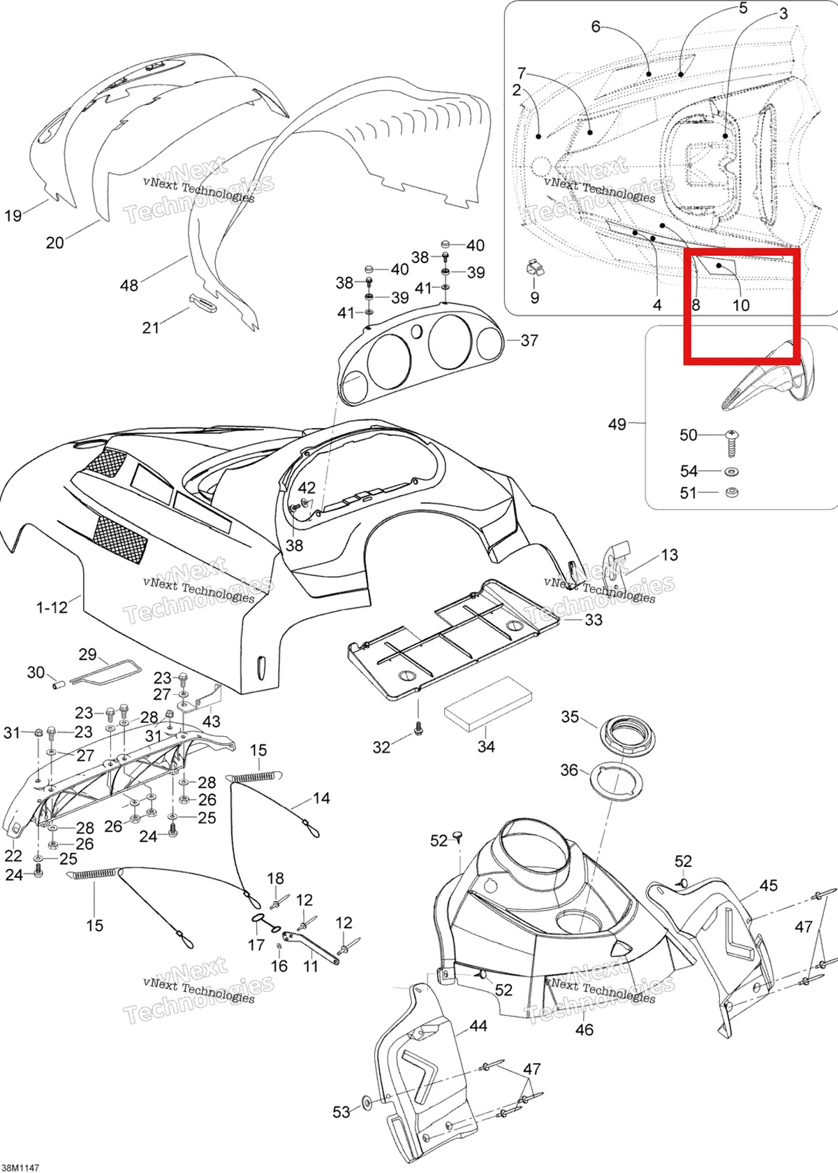 Деталь 605350929 (Тепловой Щит) на схеме узла 2012 Ski-Doo Skandic SWT V800 YetiII Hood