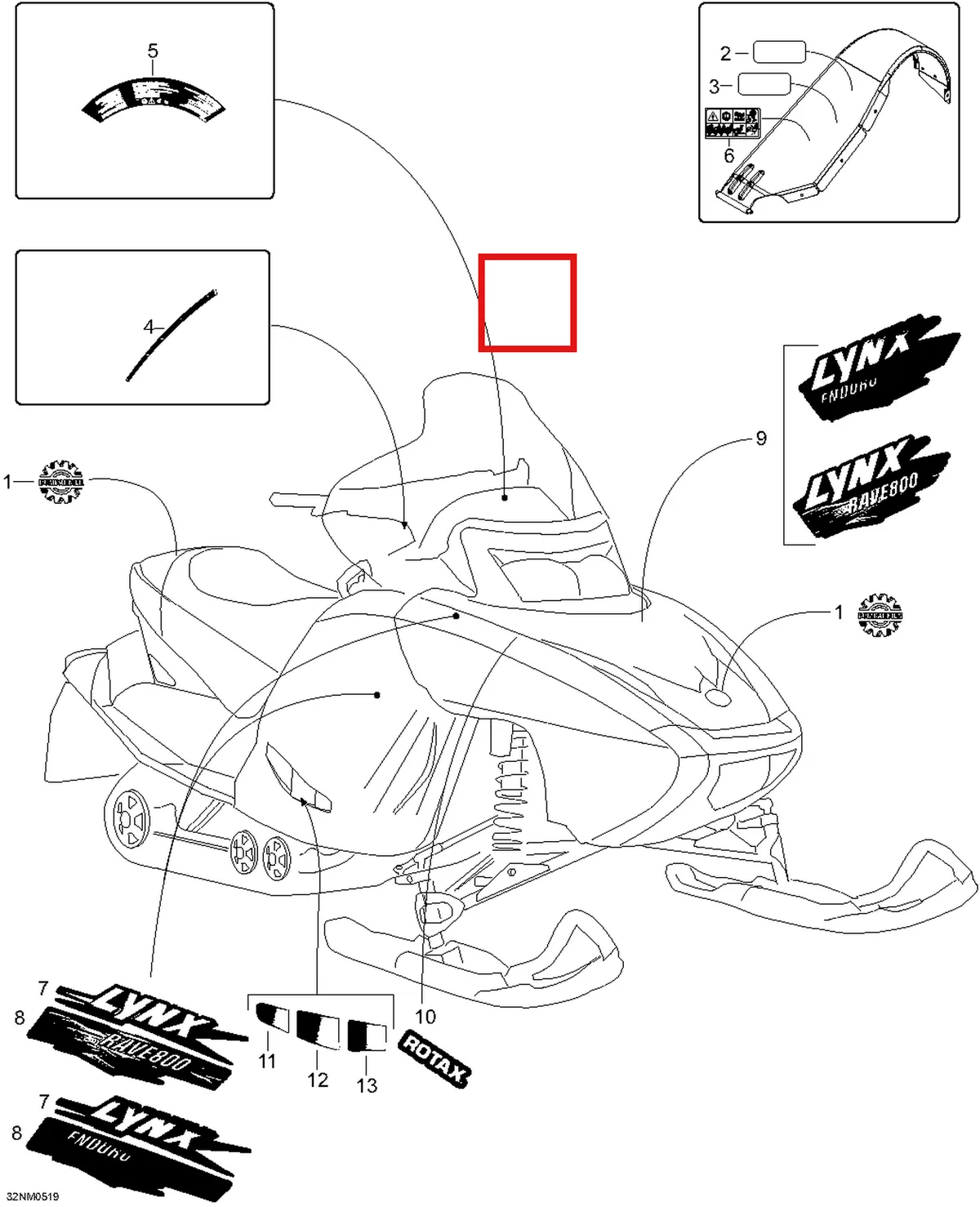 Деталь 605350980 (Деталь Hood Decal, Middle) на схеме узла 09- Decals