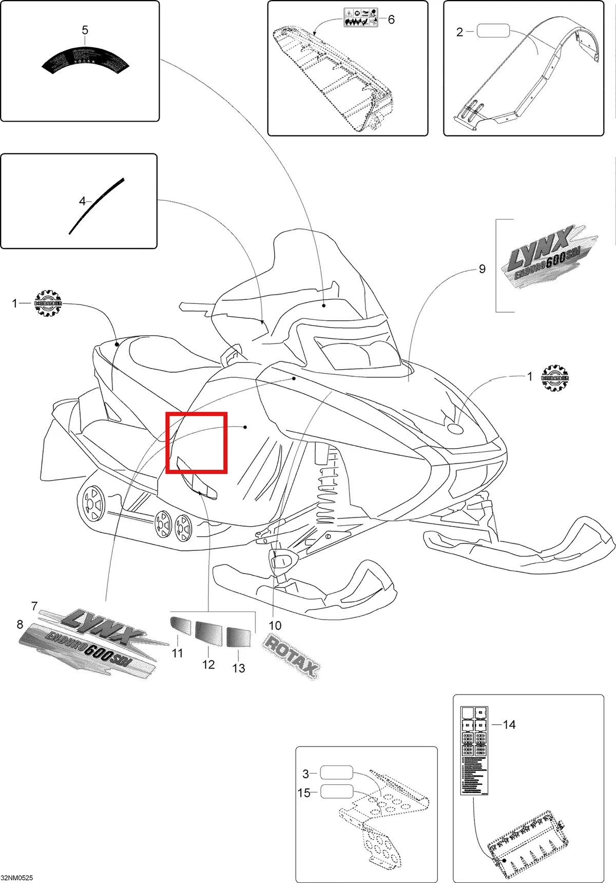 Деталь 605350998 (Деталь Decal Rotax) на схеме узла 09- Decals