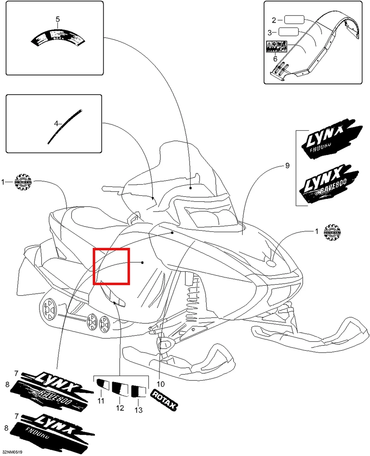 Деталь 605350999 (Деталь R.h. Hood Decal, Lower) на схеме узла 09- Decals