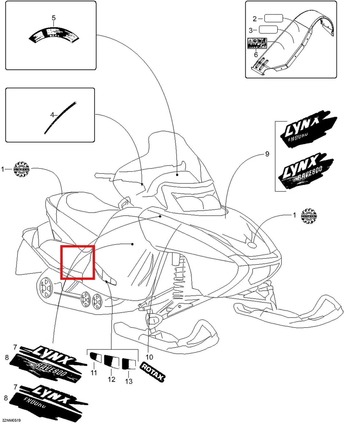Деталь 605351102 (Деталь R.h. Hood Decal, Middle) на схеме узла 09- Decals