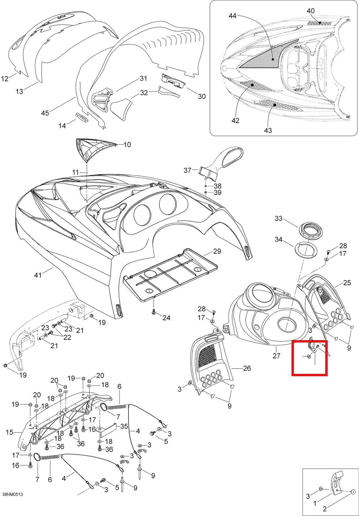 Деталь 605351270 (Деталь Air Intake Plate) на схеме узла 09- Hood