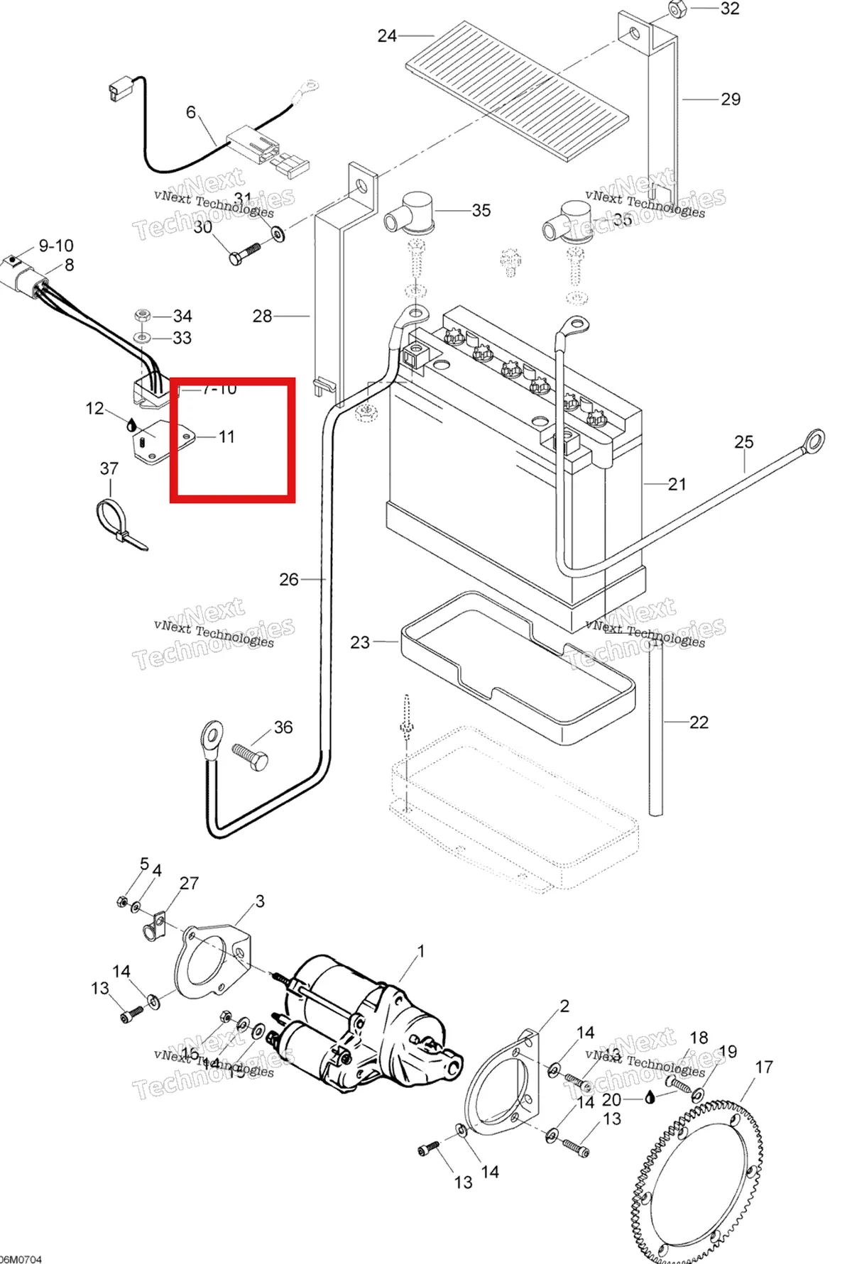 Деталь 605351360 (Опорная Плита) на схеме узла 2007 Ski-Doo Skandic LT 440F Electric Starter