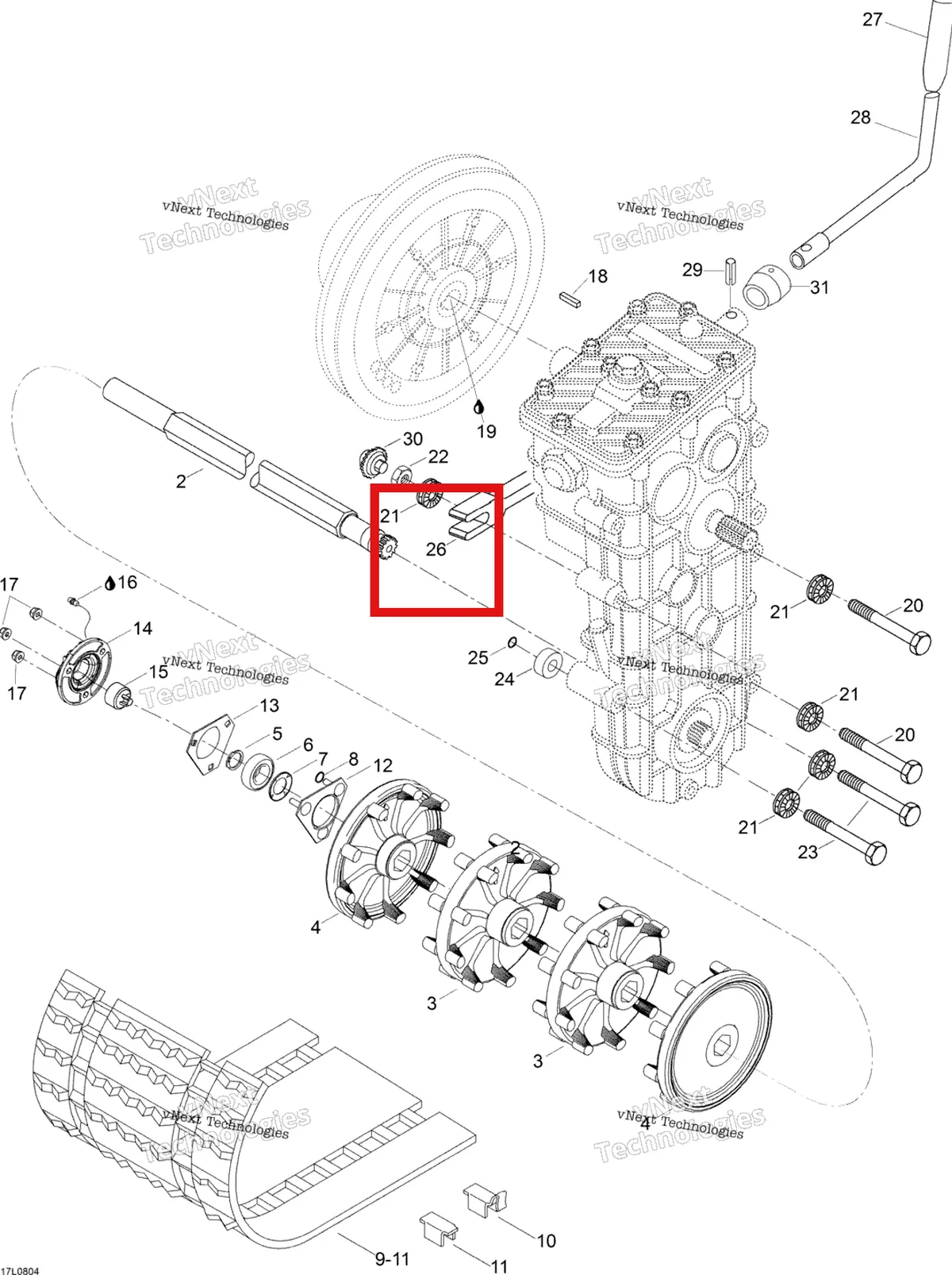 Деталь 605351366 (Деталь Support Shaft) на схеме узла 2008 Ski-Doo Expedition V-1300 Drive Axle And Track