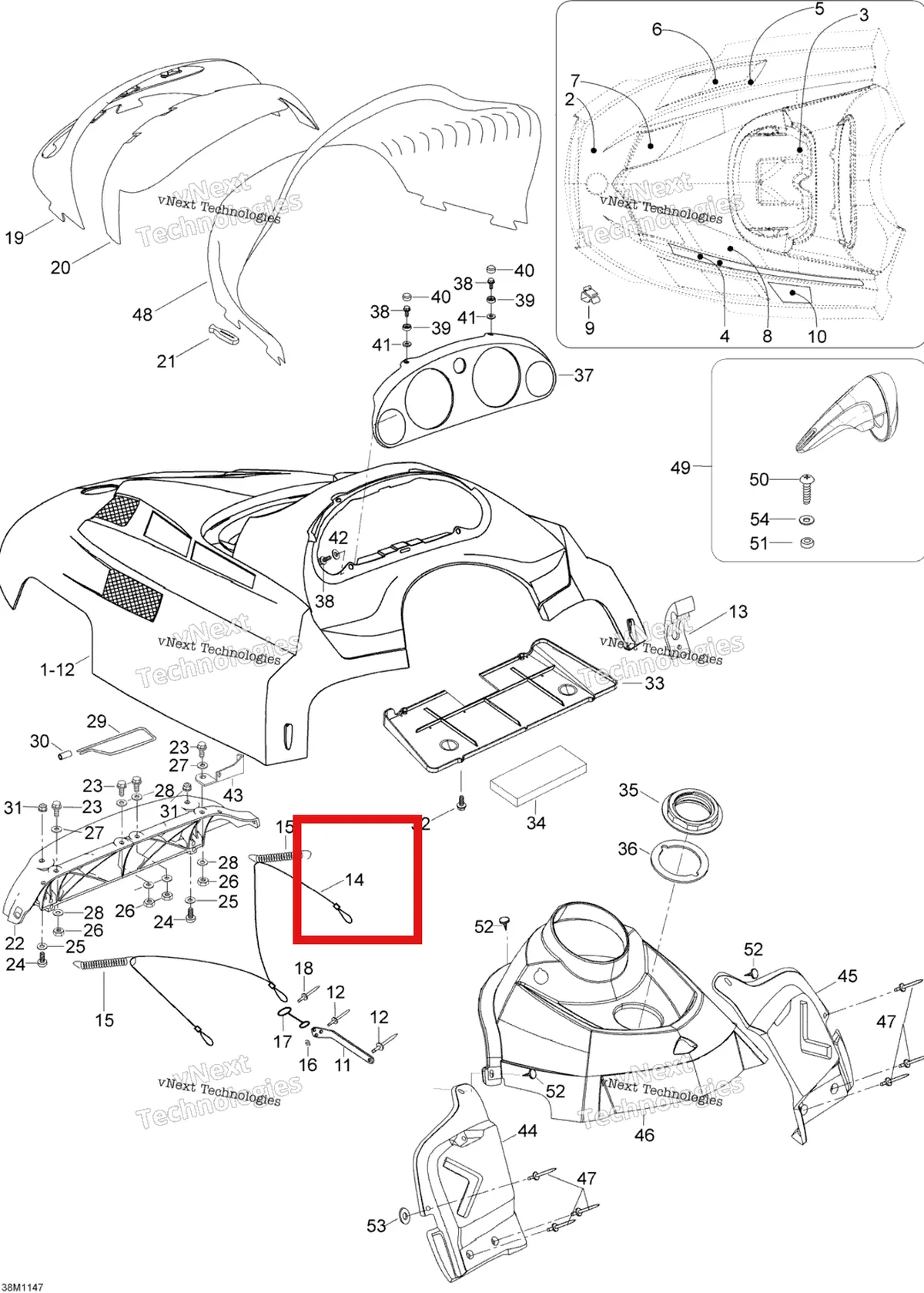 Деталь 605351372 (Фиксатор Кабеля) на схеме узла 2012 Ski-Doo Skandic SWT V800 YetiII Hood