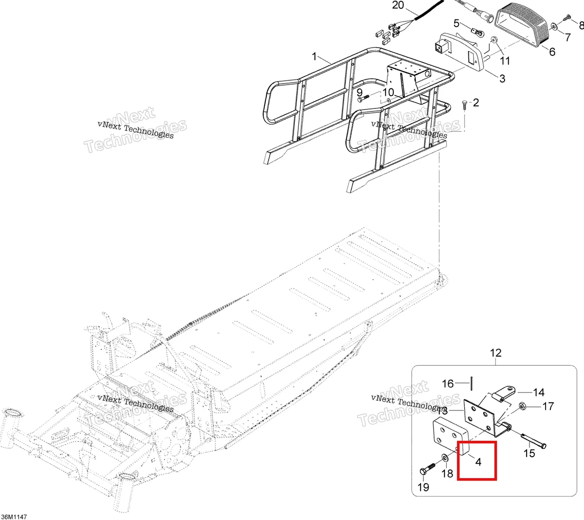 Деталь 605351510 (Проставка) на схеме узла 2012 Ski-Doo Skandic SWT V800 YetiII Luggage Rack