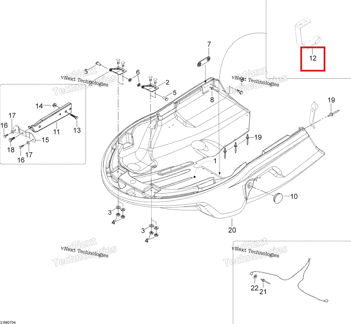 Деталь 605351521 (Деталь L.h. Support) на схеме узла 2007 Ski-Doo Skandic LT 440F Bottom Pan
