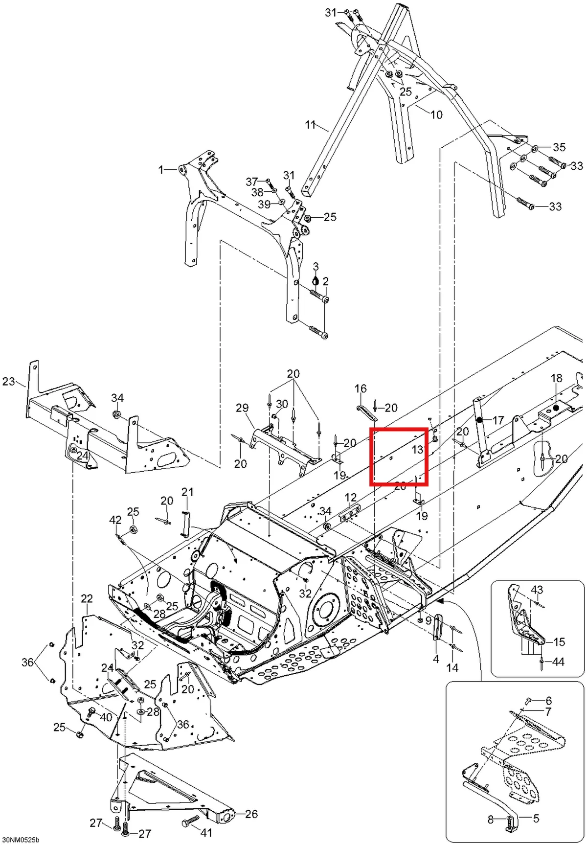 Деталь 605351603 (Деталь R.h. Side Bracket) на схеме узла 09- Frame And Components