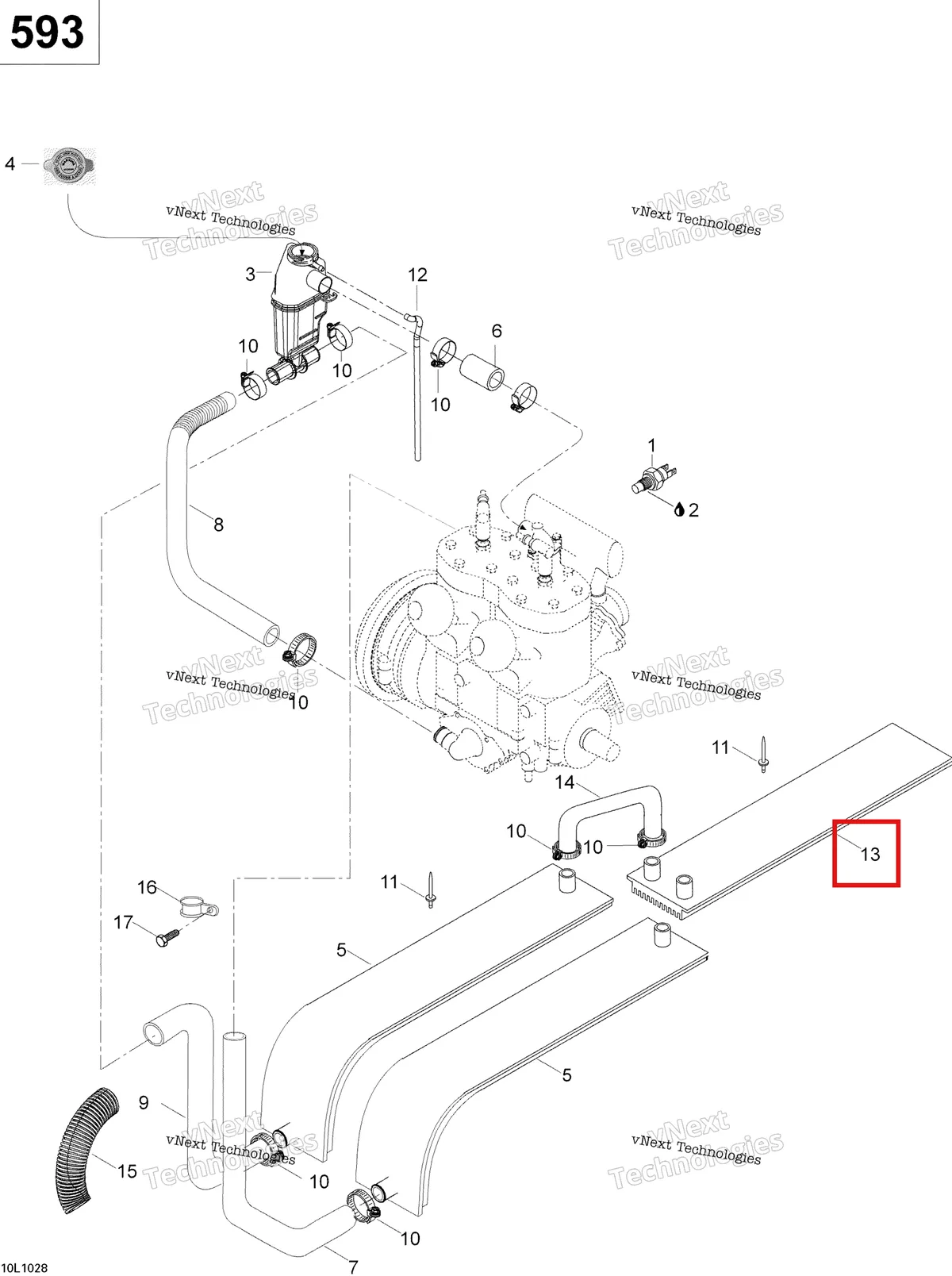 Деталь 605351687 (Радиатор) на схеме узла 2010 Ski-Doo Skandic WT 600 Cooling System