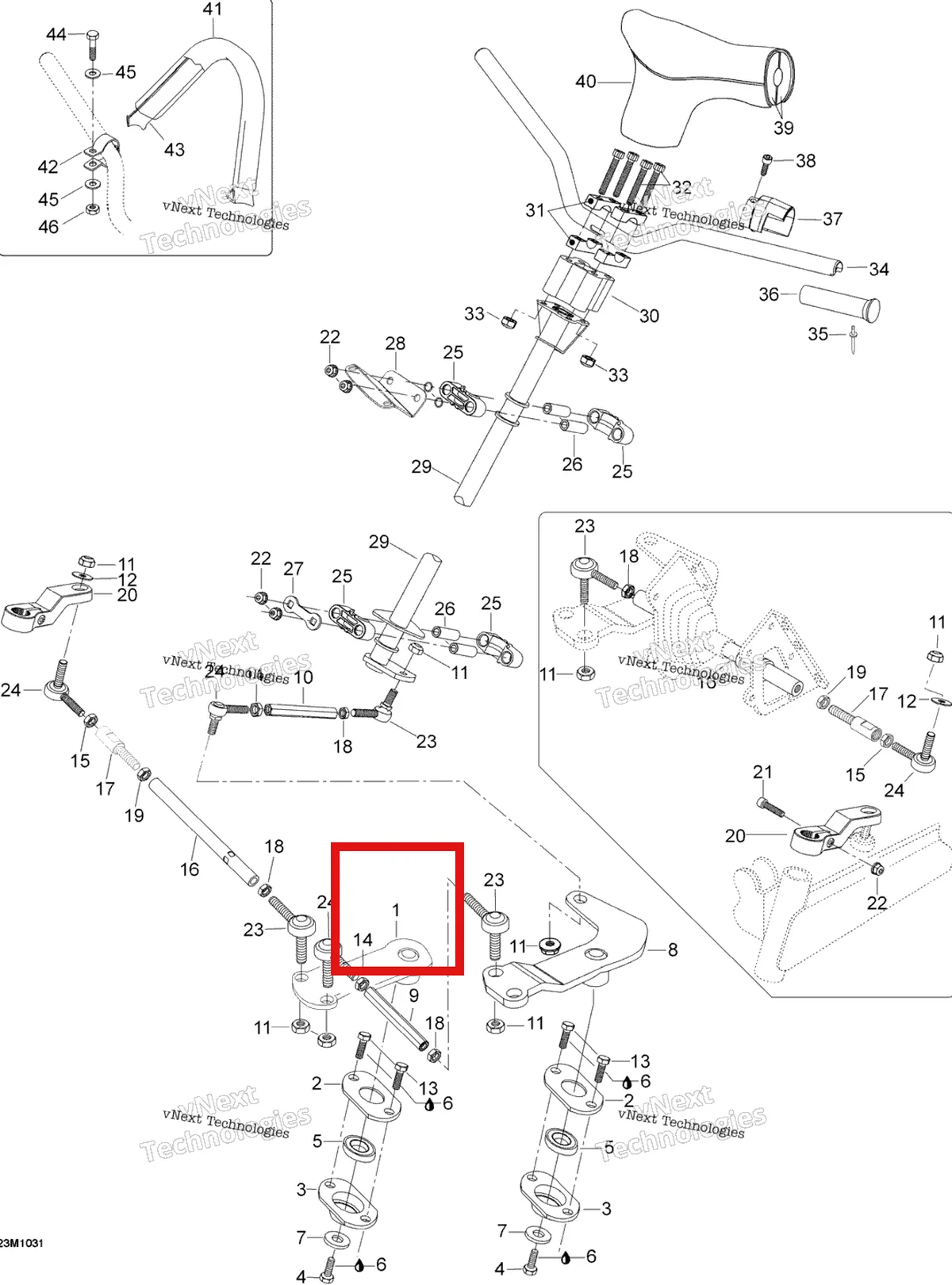 Деталь 605351764 (Деталь R.h. Lever) на схеме узла 2010 Ski-Doo Skandic SUV 550F Steering