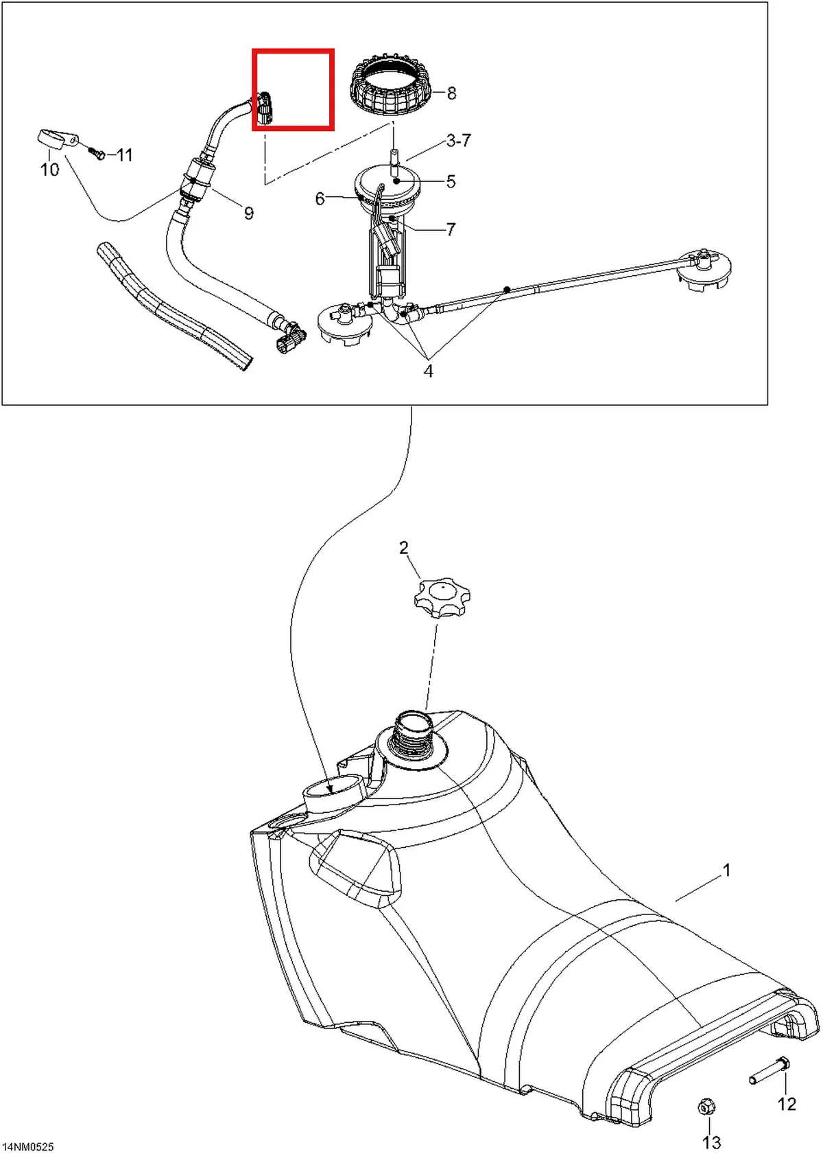 Деталь 605351839 (Деталь Fuel Pump Module. Includes 3 To 7) на схеме узла 02- Fuel System