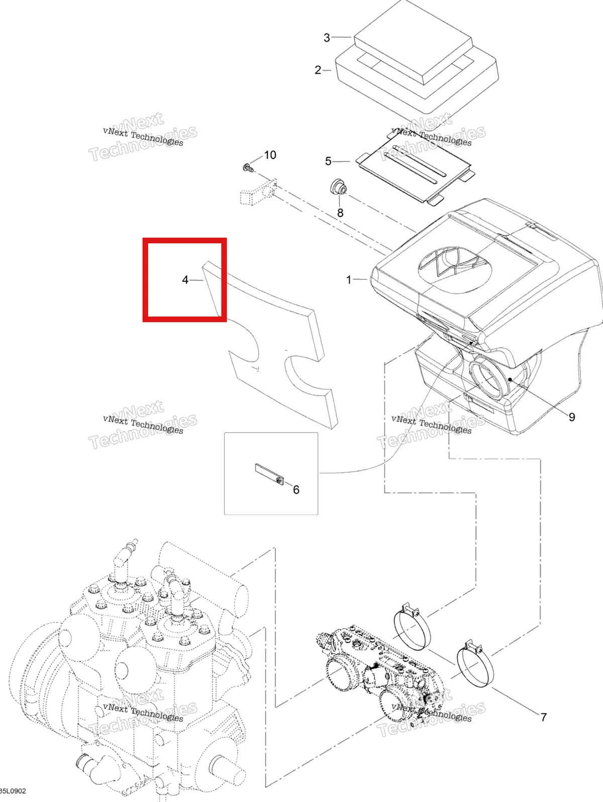 Деталь 605352048 (Пена) на схеме узла 2009 Ski-Doo Expedition TUV 600 H.O. SDI Air Intake System