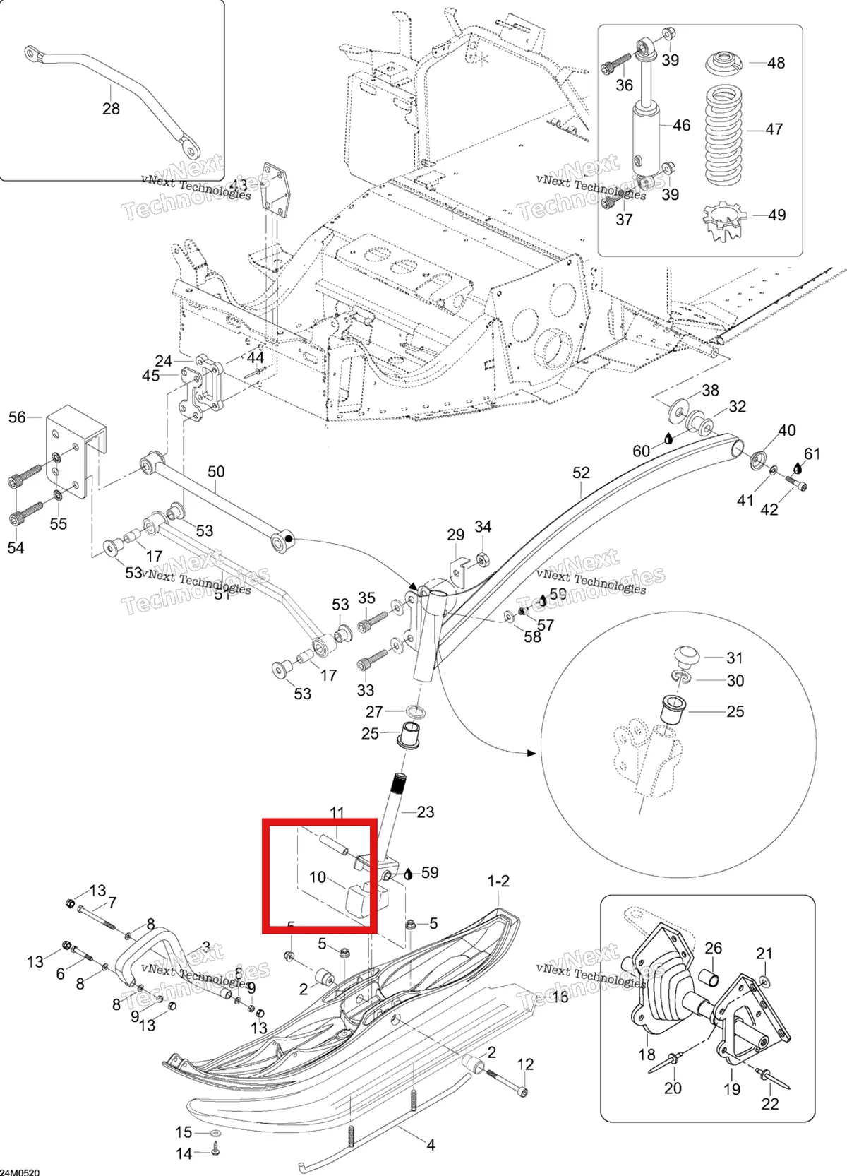 Деталь 605352274 (Деталь Ski Stopper) на схеме узла 2005 Ski-Doo Expedition 600 H.O. SDI Front Suspension And Ski