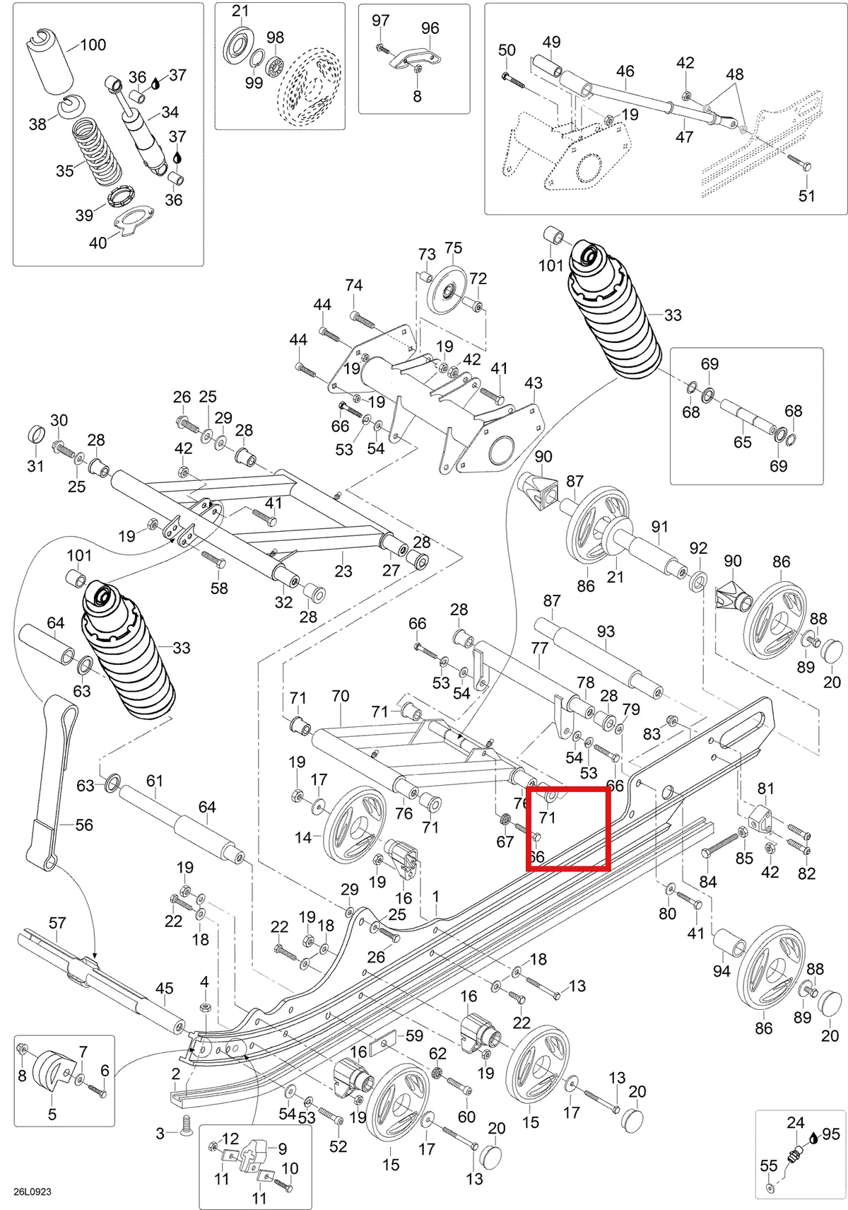 Деталь 605352383 (Вал) на схеме узла 08- Rear Suspension