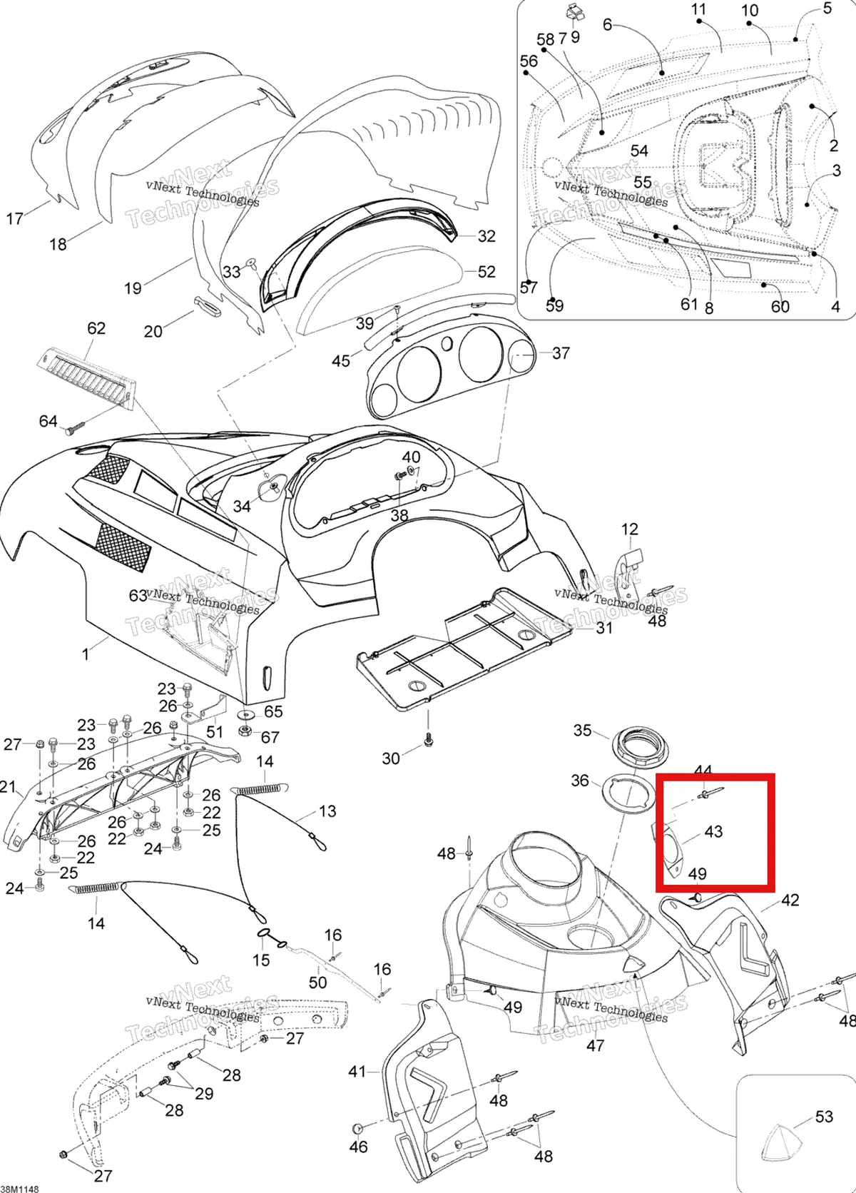 Деталь 605352405 (Деталь Support, R.h. Console) на схеме узла 2011 Ski-Doo Skandic WT 550F YetiII Hood