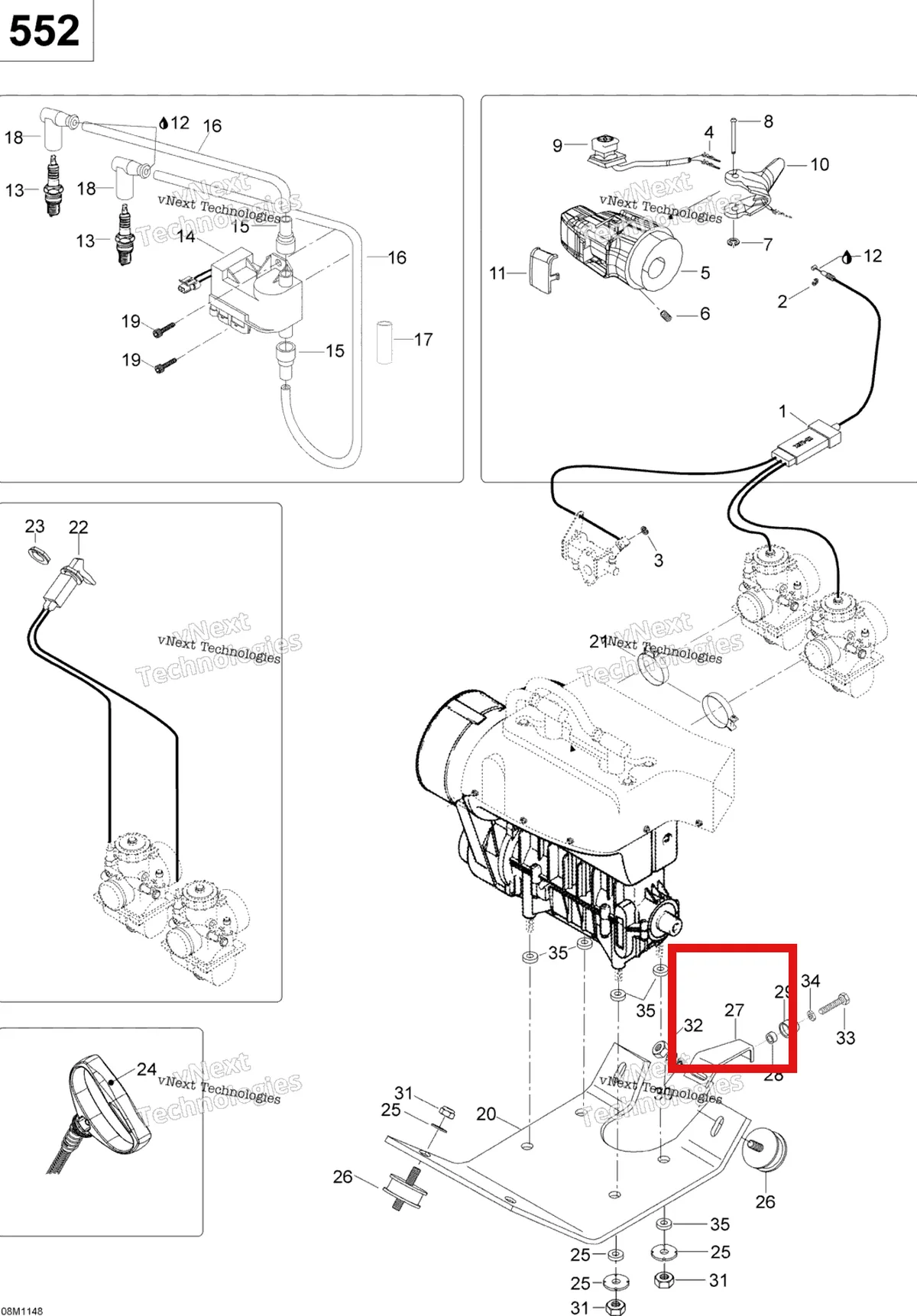Деталь 605352447 (Суппорт) на схеме узла 2011 Ski-Doo Skandic WT 550F YetiII Engine
