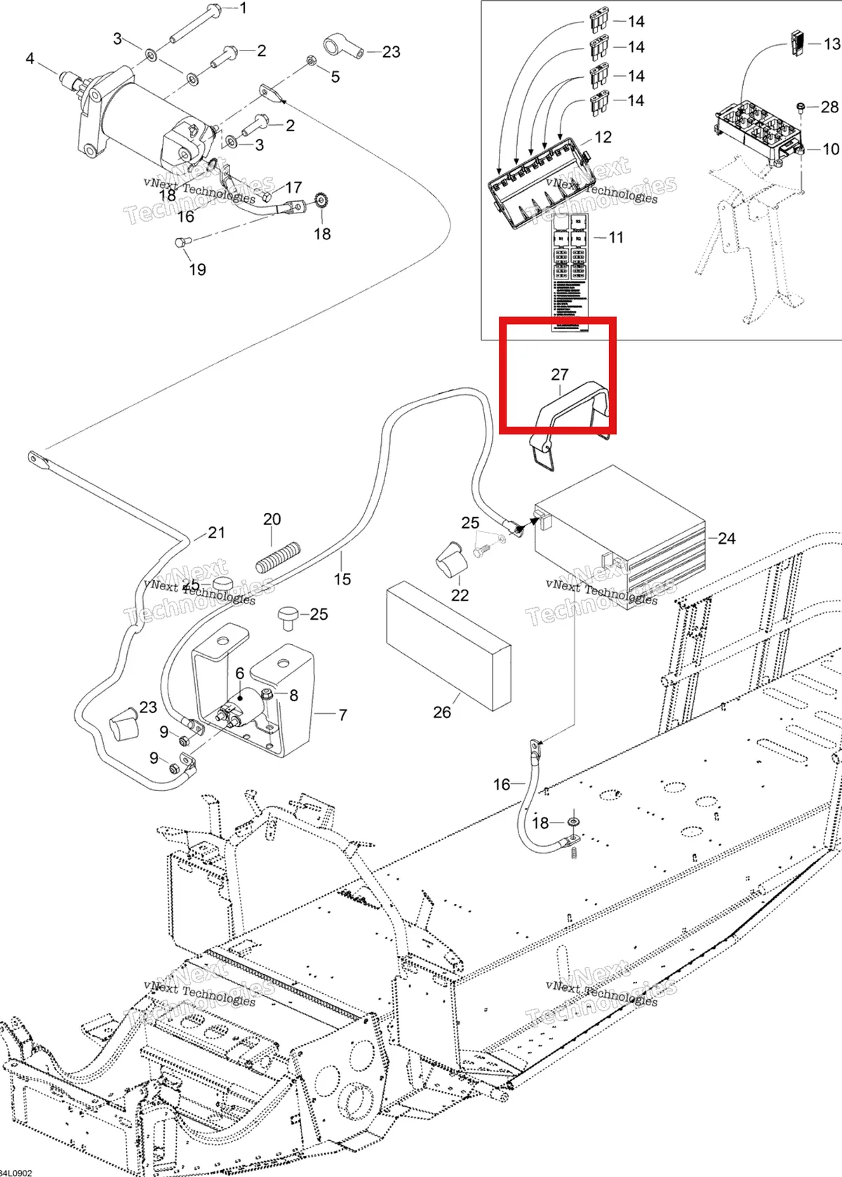 Деталь 605352573 (Деталь Steel Strip) на схеме узла 2009 Ski-Doo Expedition TUV 600 H.O. SDI Battery And Starter