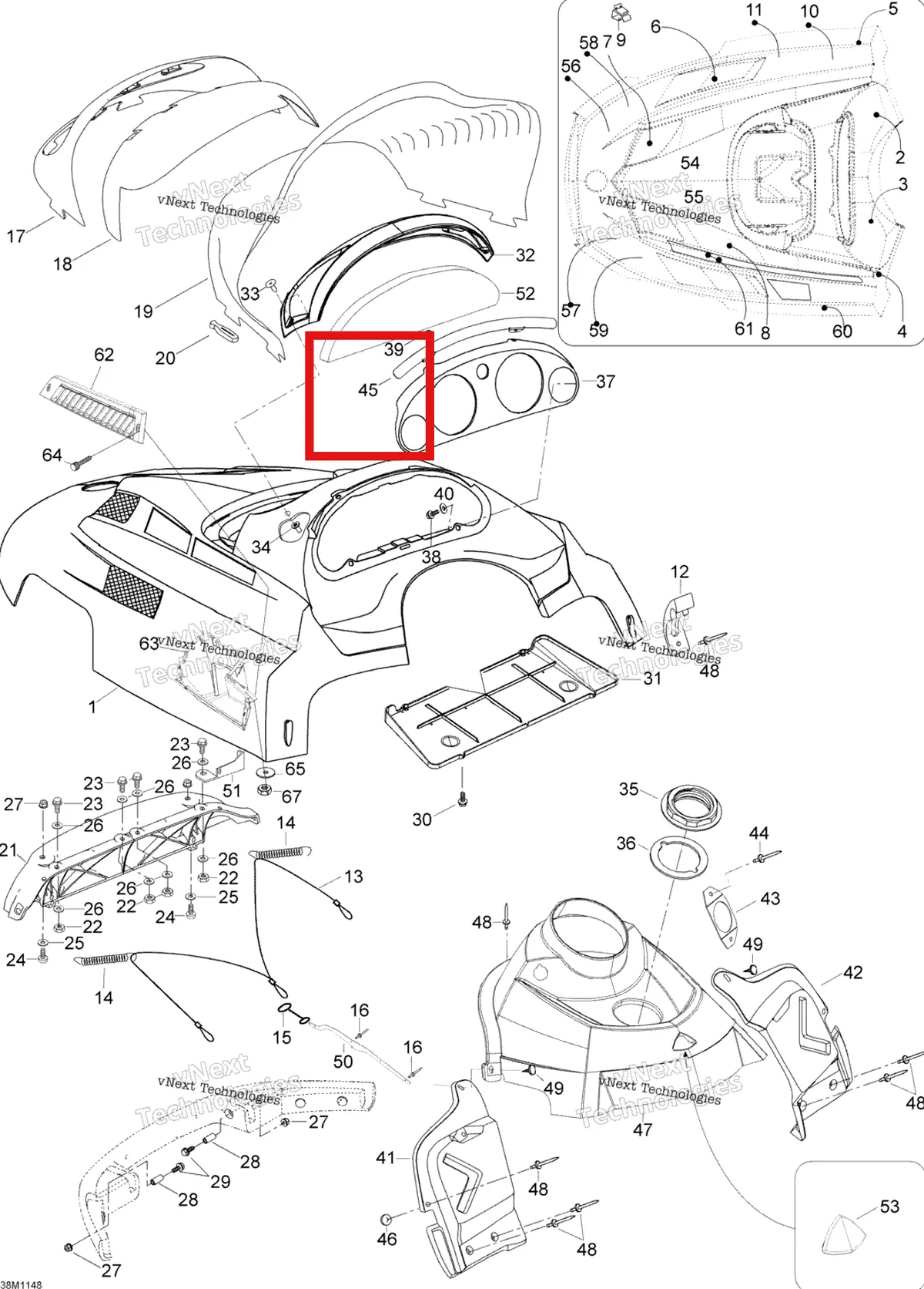 Деталь 605352586 (Опорная Плита) на схеме узла 2011 Ski-Doo Skandic WT 550F YetiII Hood
