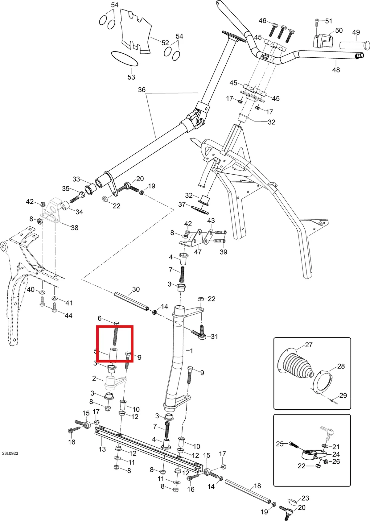 Деталь 605352600 (Держатель) на схеме узла 07- Steering System