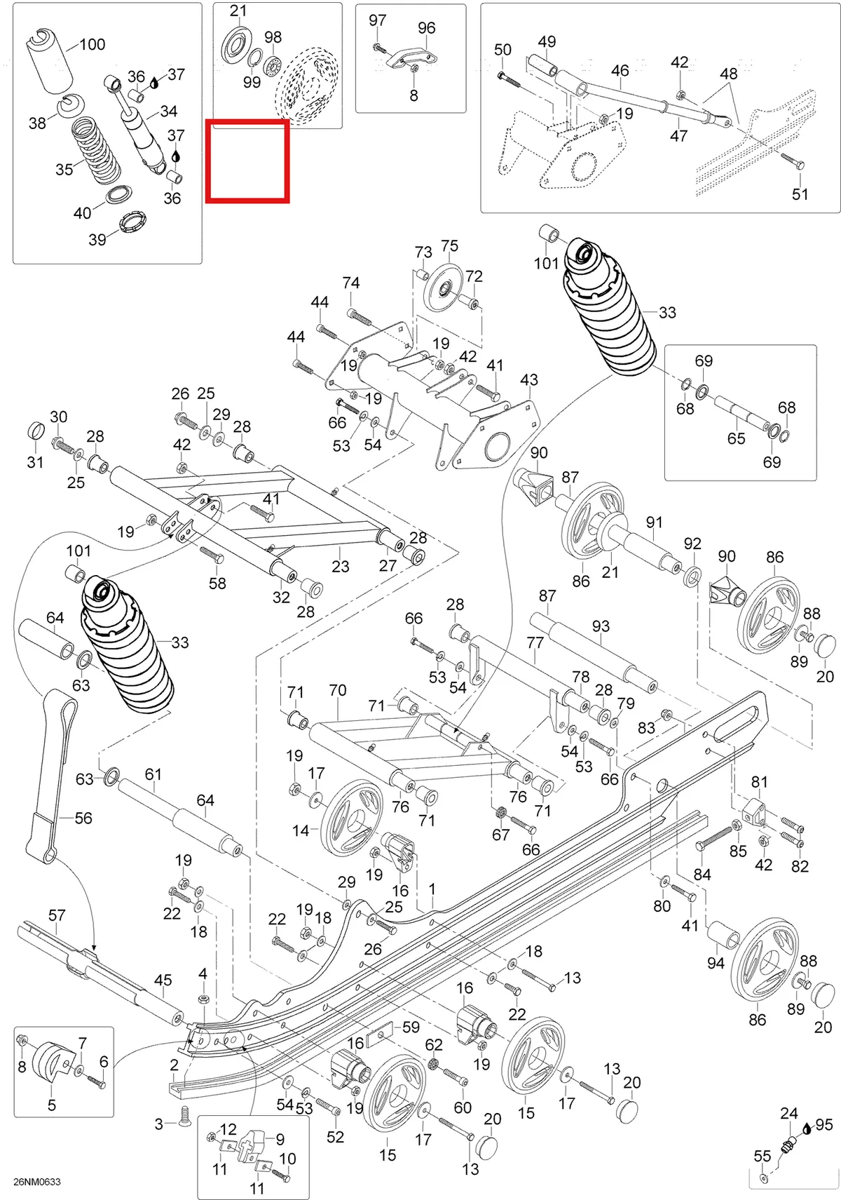 Деталь 605352734 (Деталь Shock Ass'y, Front Arm. Includes 33 To 39) на схеме узла 08- Rear Suspension