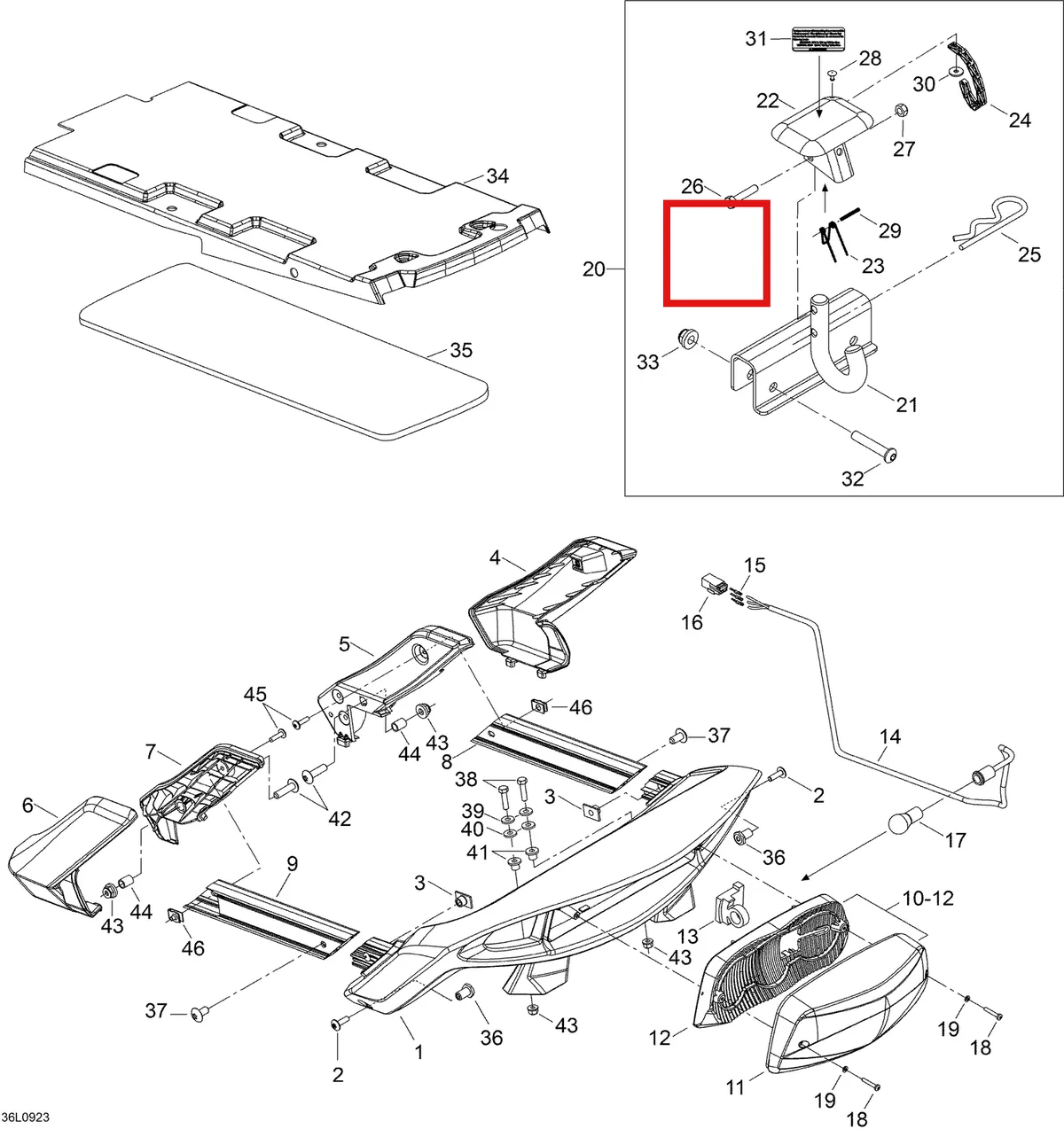 Деталь 605352773 (Деталь Radiator Cover) на схеме узла 09- Luggage Rack