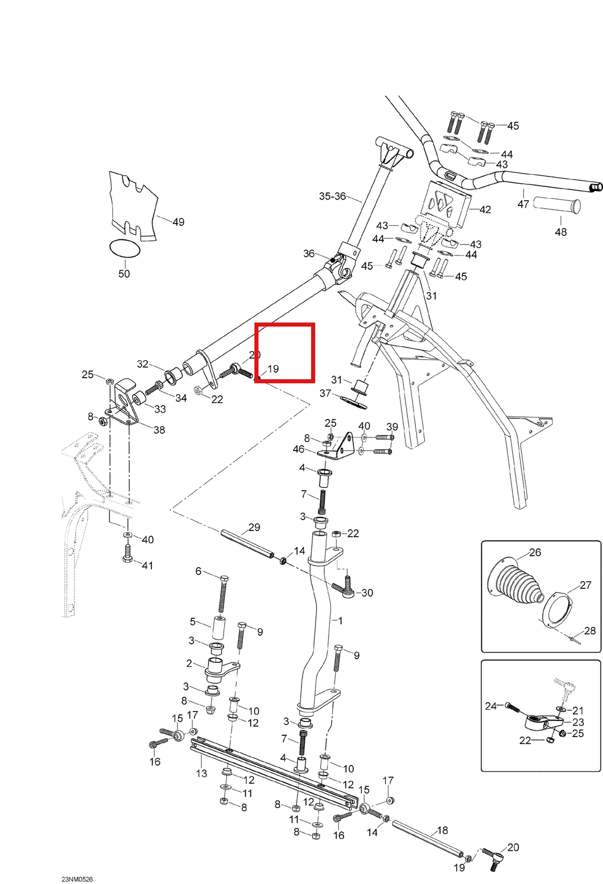 Деталь 605352881 (Крышка) на схеме узла 07- Steering System