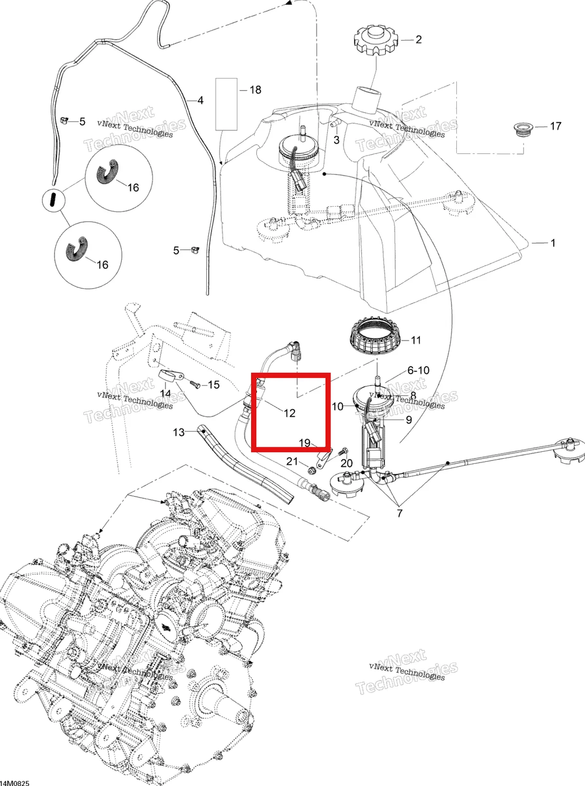 Деталь 605353233 (Деталь Fuel Filter + Line) на схеме узла 2008 Ski-Doo Expedition TUV V800 Fuel System