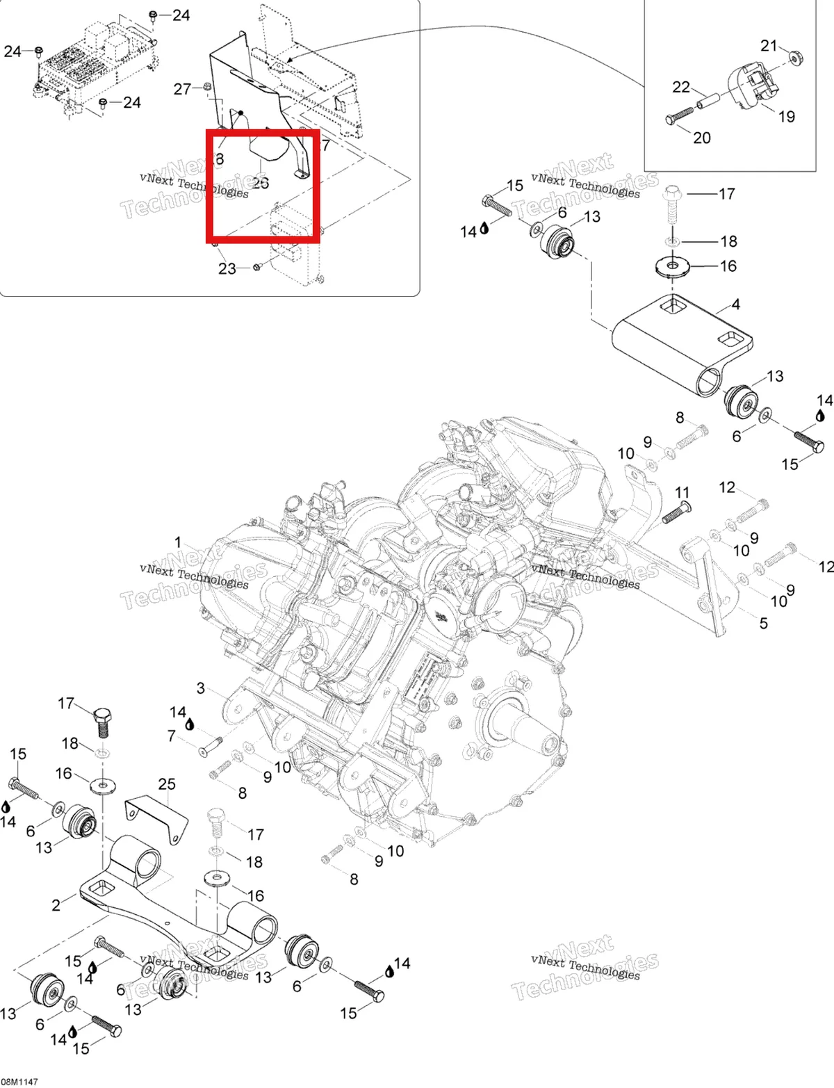 Деталь 605353299 (Деталь Heat Protector) на схеме узла 2012 Ski-Doo Skandic SWT V800 YetiII Engine And Engine Support