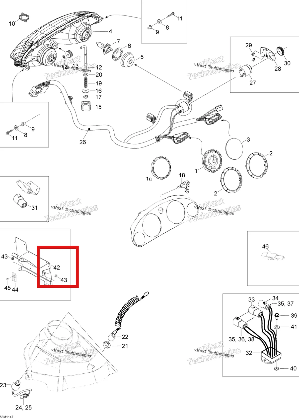 Деталь 605353300 (Деталь Instrument Plate) на схеме узла 2012 Ski-Doo Skandic SWT V800 YetiII Electrical Accessories