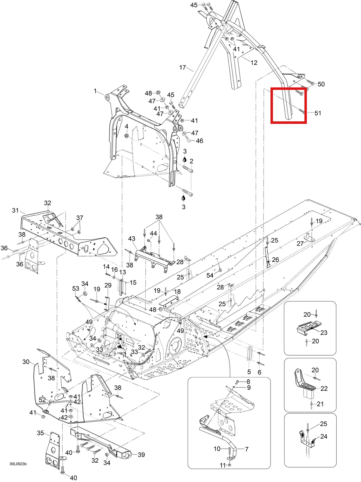 Деталь 605353547 (Деталь Side Bar) на схеме узла 09- Frame And Components