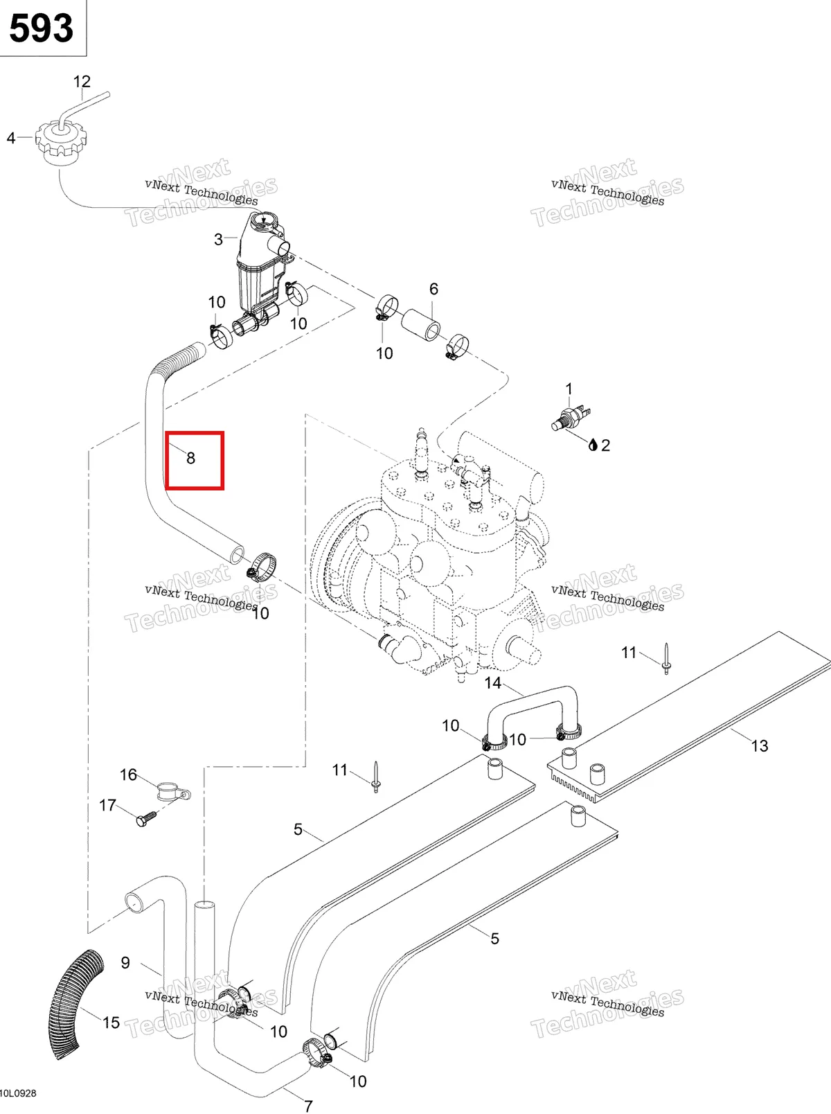 Деталь 605353566 (Шланг) на схеме узла 2009 Ski-Doo Skandic WT 600 Cooling System