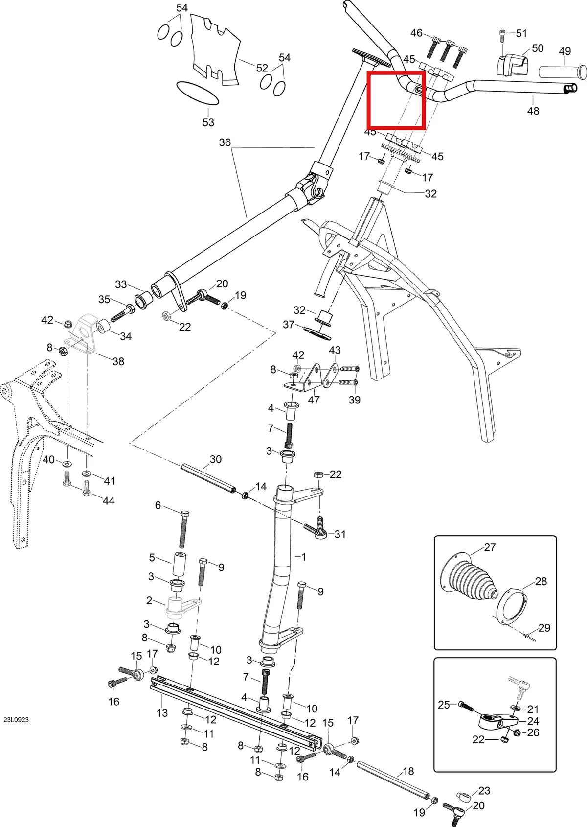 Деталь 605353598 (Крышка) на схеме узла 07- Steering System