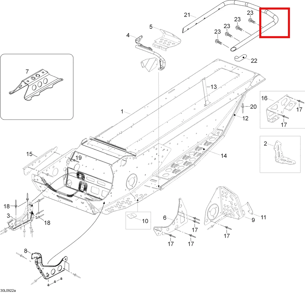 Деталь 605353643 (Деталь Rear Bumper) на схеме узла 09- Frame