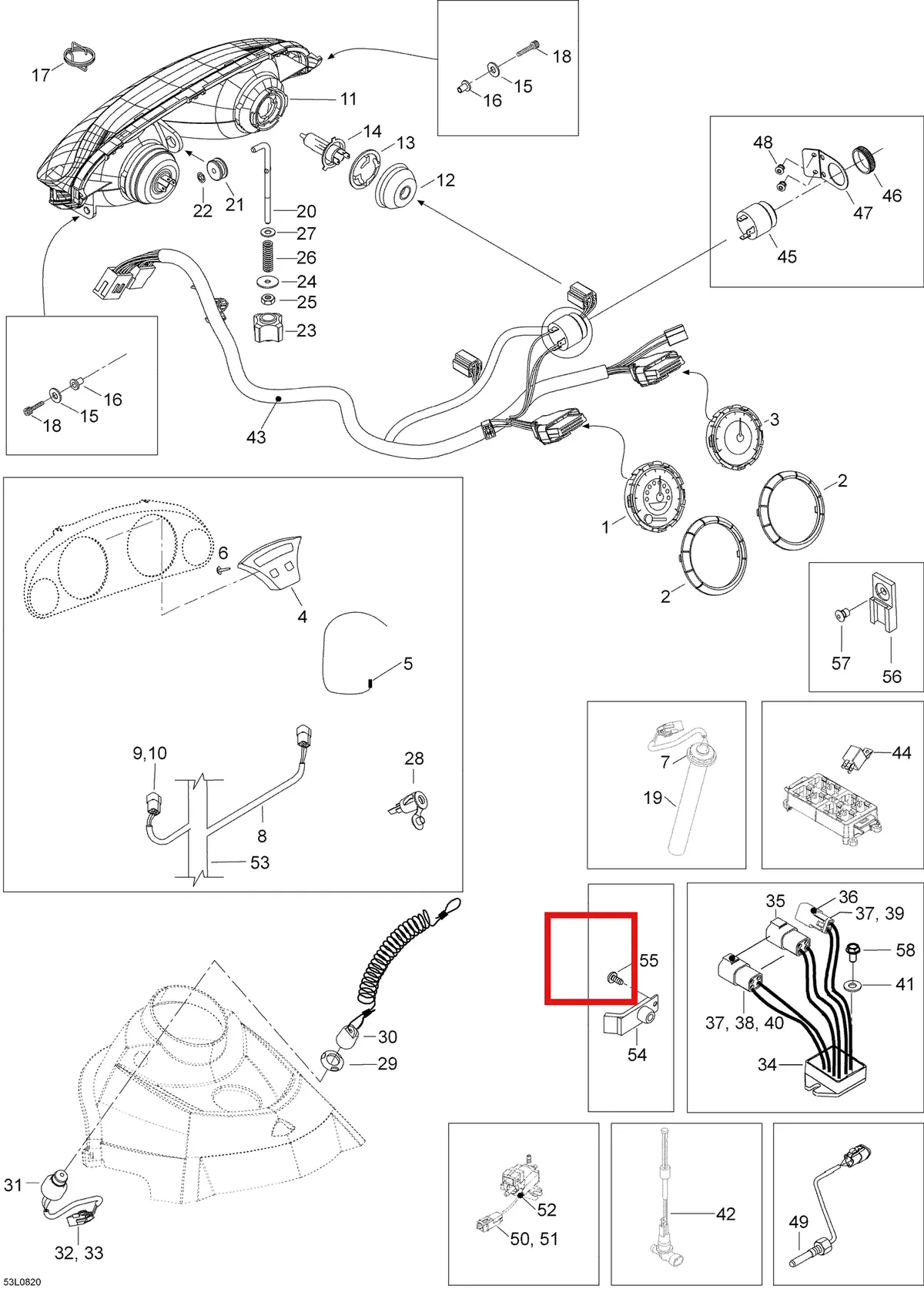 Деталь 605353700 (Деталь Tempereture Sensor) на схеме узла 10- Electrical Accessories