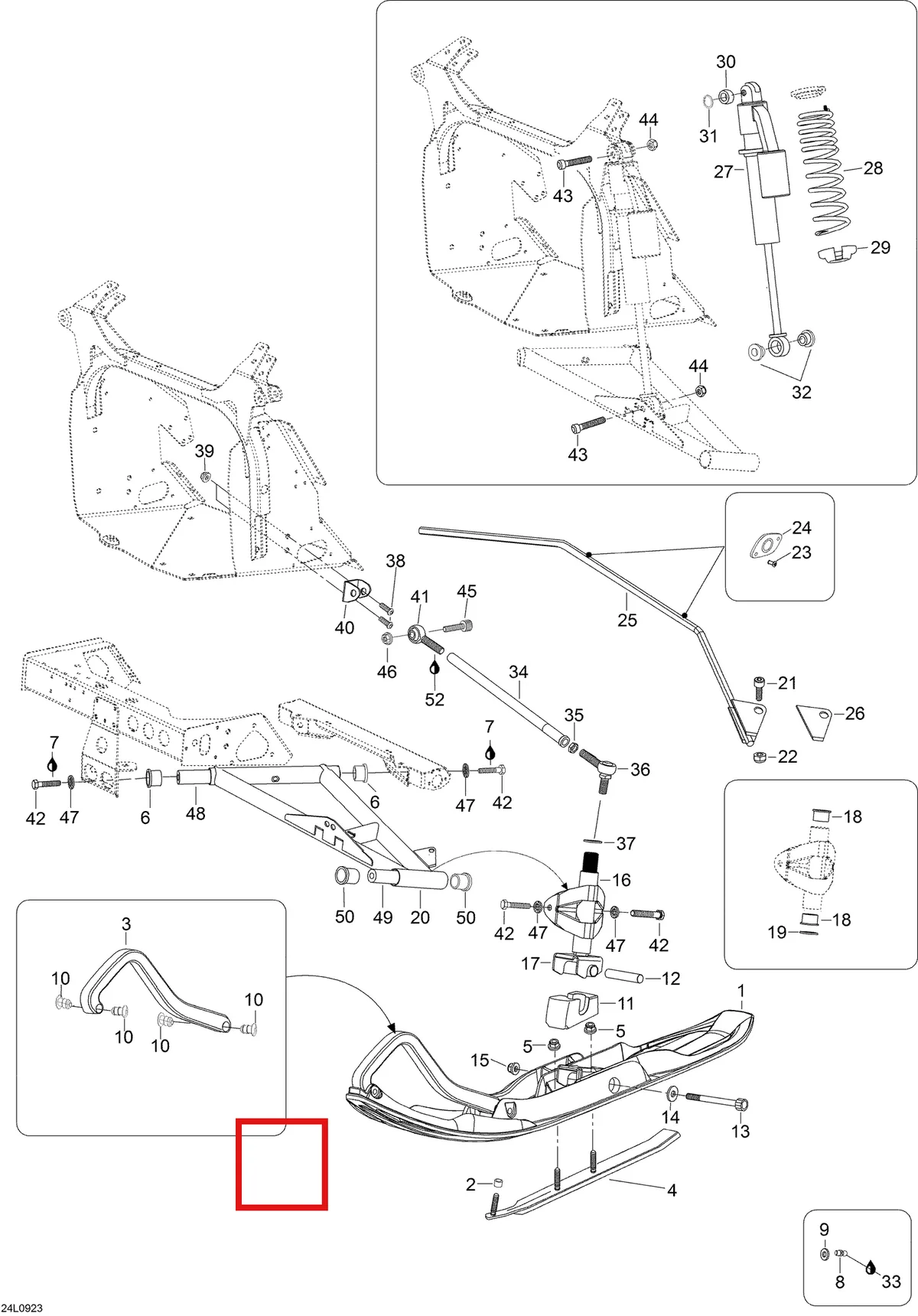Деталь 605353783 (Деталь Shaft, Lower Arm,) на схеме узла 07- Front Suspension And Ski