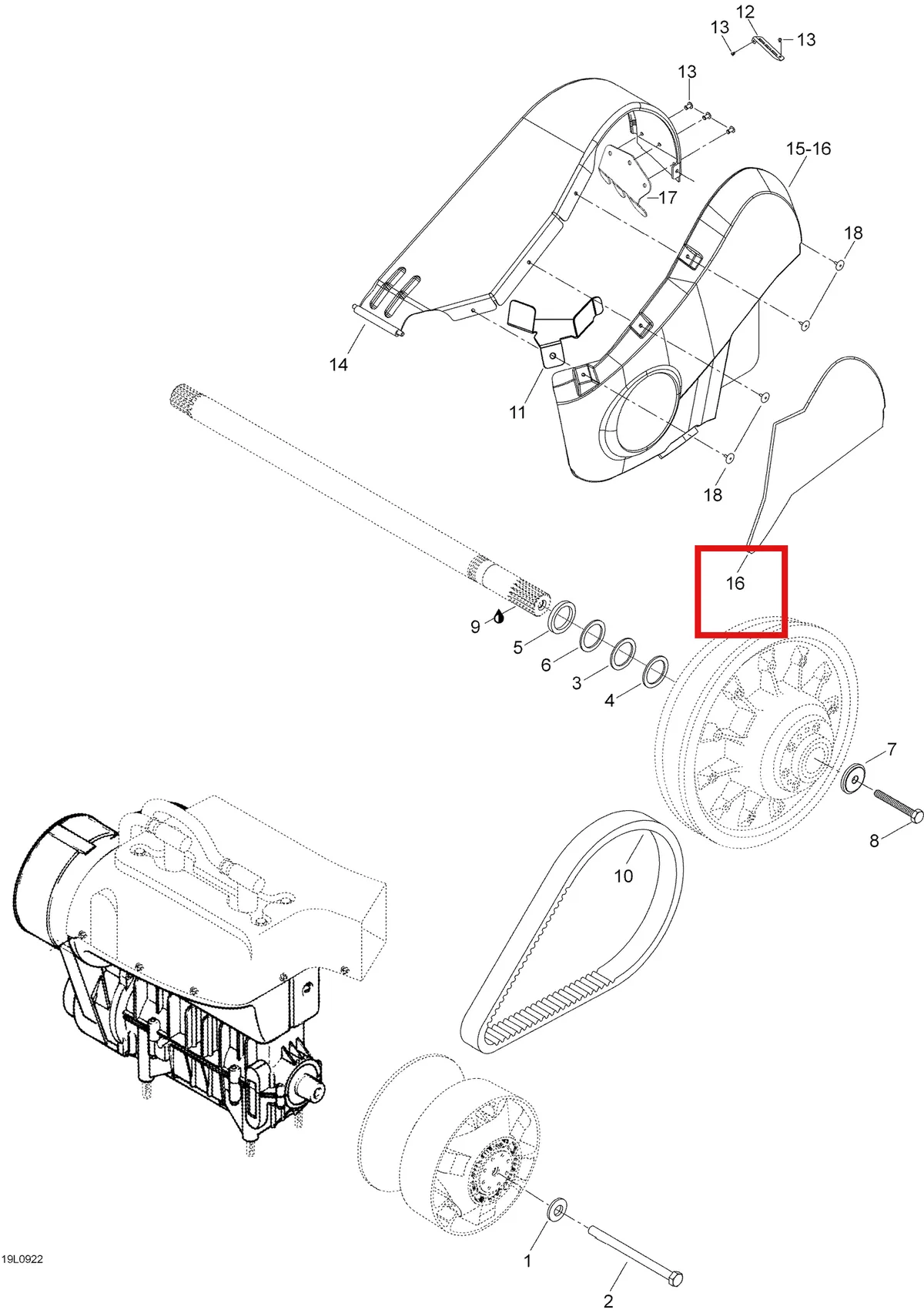 Деталь 605353789 (Деталь Support, Air Intake Silencer) на схеме узла 05- Pulley System