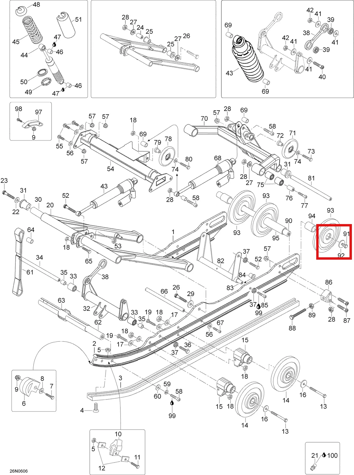Деталь 605353955 (Деталь Shock Ass'y, Rear Arm. Includes 43 To 50) на схеме узла 08- Rear Suspension