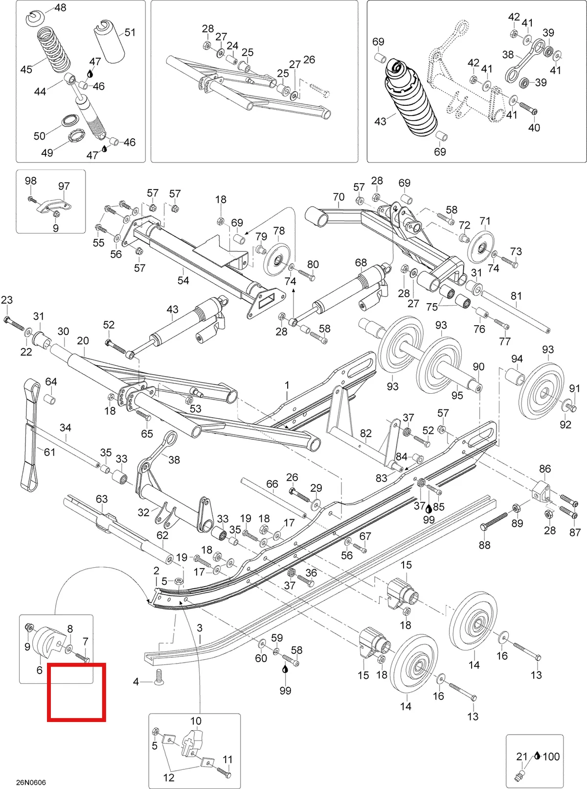 Деталь 605353957 (Деталь Stopper Strap) на схеме узла 08- Rear Suspension