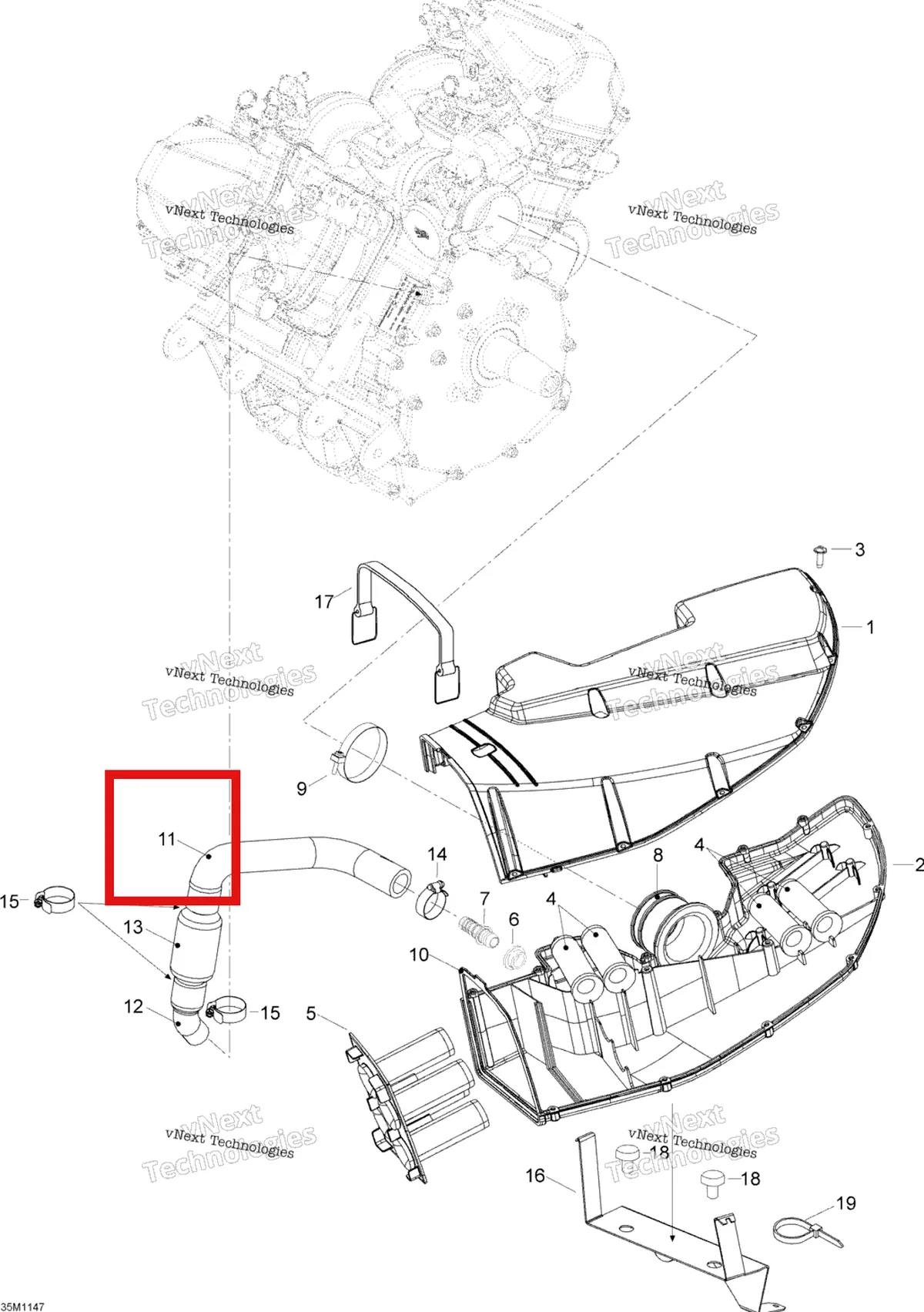 Деталь 605354128 (Шланг) на схеме узла 2012 Ski-Doo Skandic SWT V800 YetiII Air Intake System