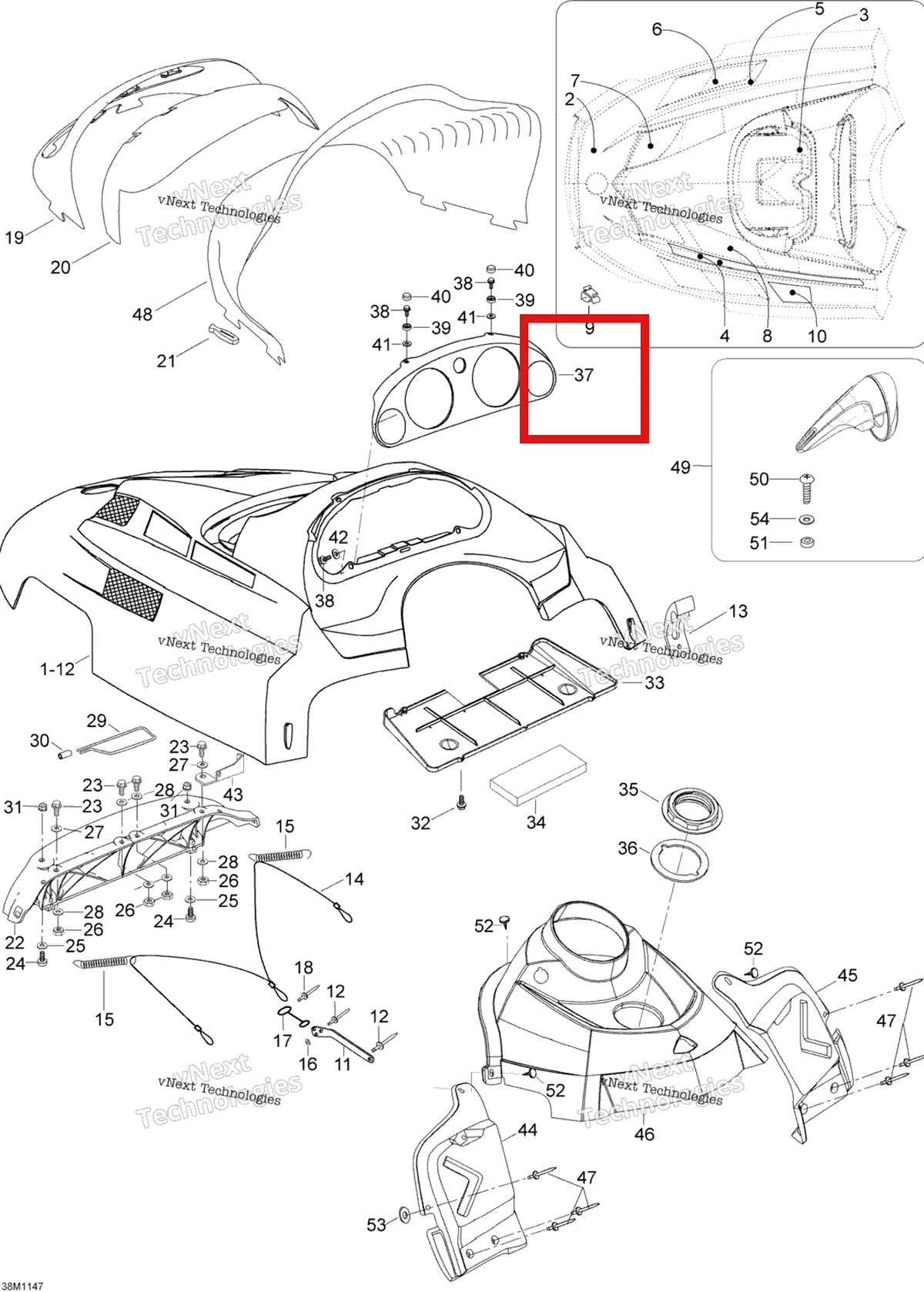 Деталь 605354134 (Деталь Indicator Support) на схеме узла 2012 Ski-Doo Skandic SWT V800 YetiII Hood
