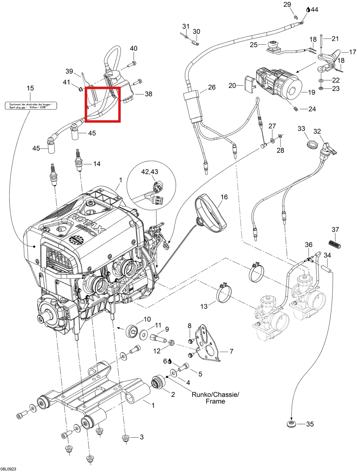 Деталь 605354186 (Держатель) на схеме узла 01- Engine And Engine Support