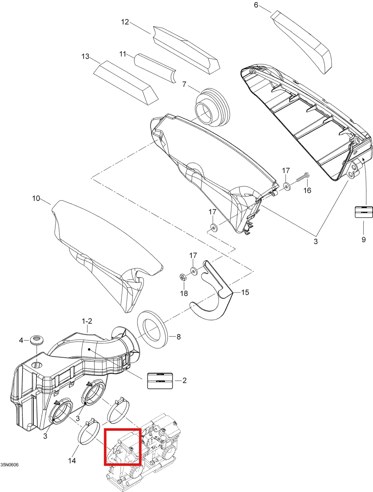 Деталь 605354445 (Деталь Primary Chamber Ass'y. Includes 1 To 2) на схеме узла 02- Air Intake System