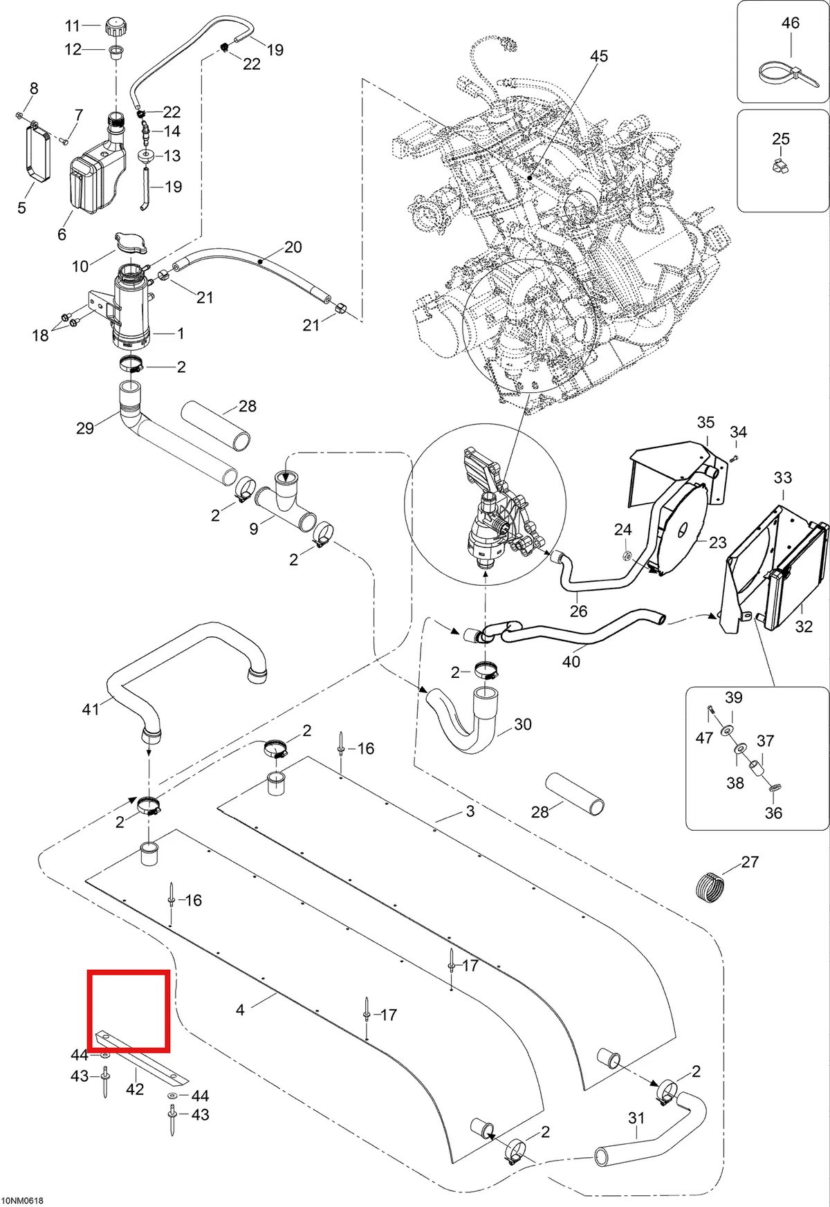 Деталь 605354468 (Шланг) на схеме узла 01- Cooling System