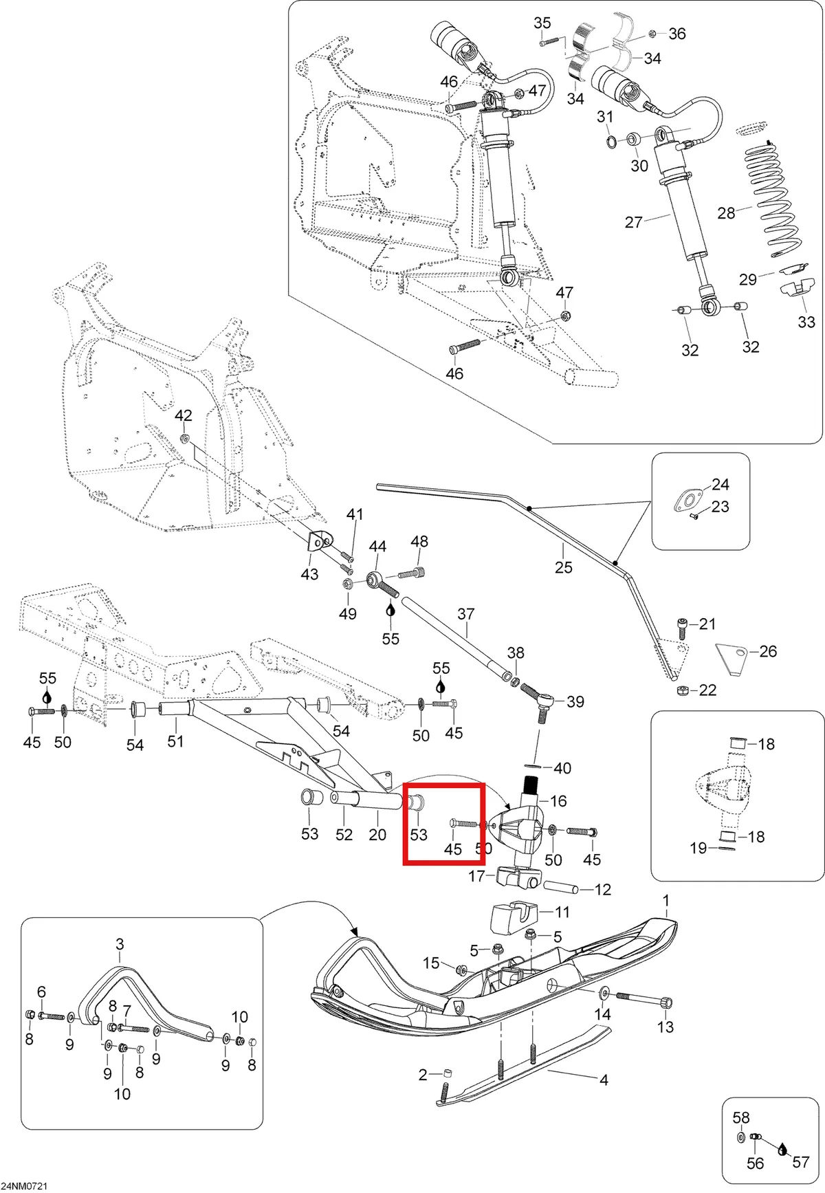 Деталь 605354473 (Держатель) на схеме узла 07- Front Suspension And Ski