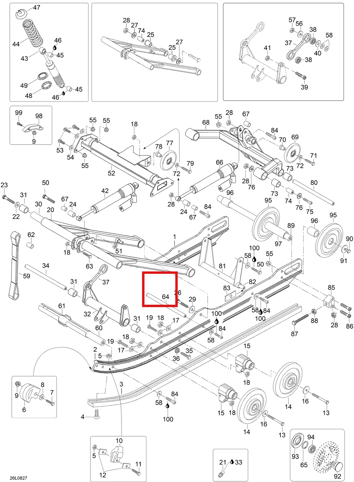 Деталь 605354557 (Деталь Shock Ass'y, Front Arm. Includes 42 To 49) на схеме узла 08- Rear Suspension