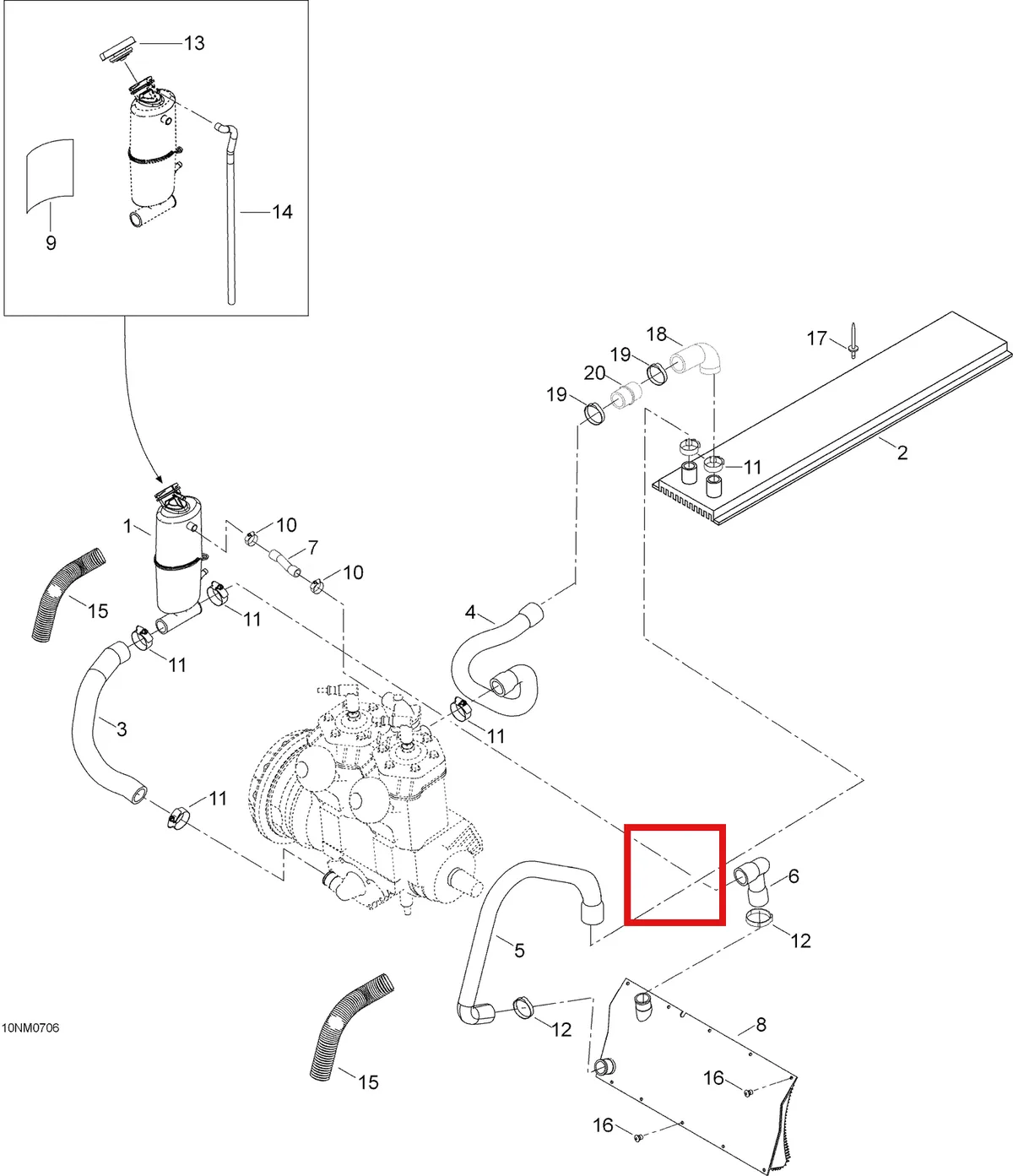 Деталь 605354598 (Шланг) на схеме узла 01- Cooling System