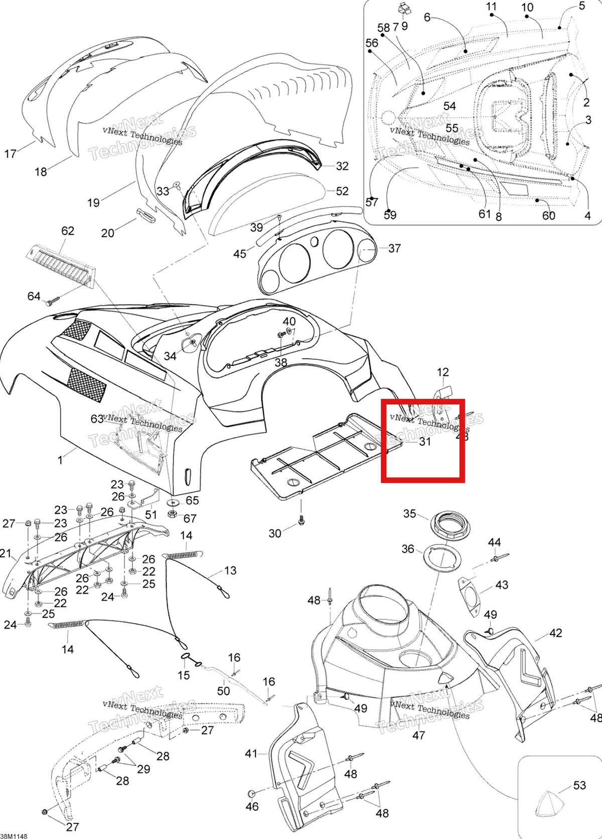 Деталь 605354612 (Деталь Intake Plate) на схеме узла 2011 Ski-Doo Skandic WT 550F YetiII Hood