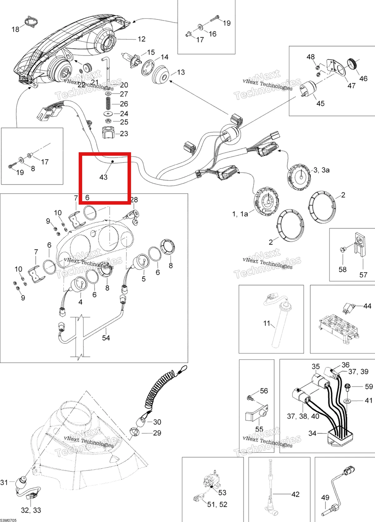 Деталь 605354653 (Деталь Main Harness. Not Shown In The Picture) на схеме узла 2007 Ski-Doo Expedition TUV 600 H.O. SDI Electrical Accessories