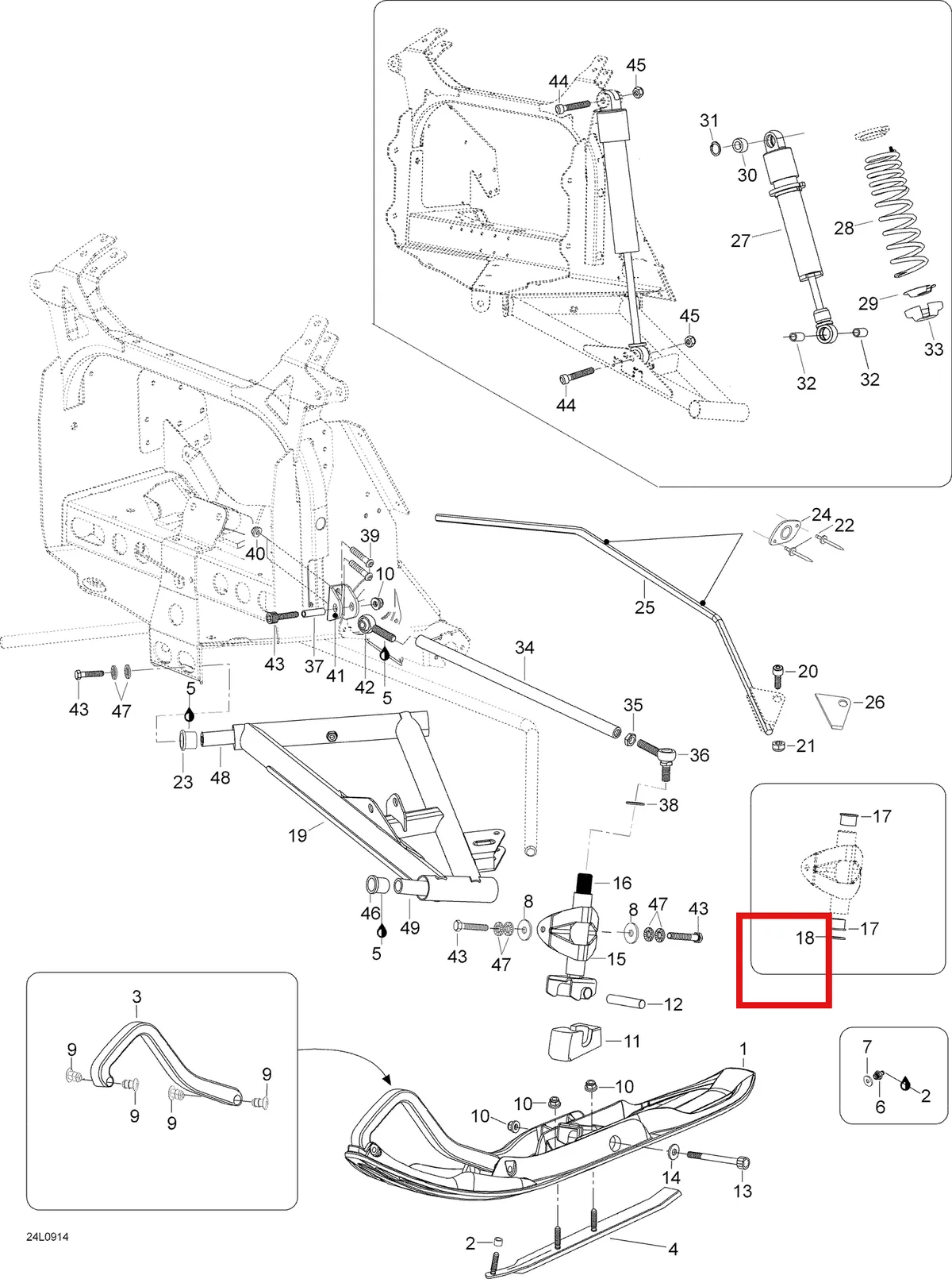 Деталь 605354696 (Деталь Upper Arm) на схеме узла 07- Front Suspension And Ski