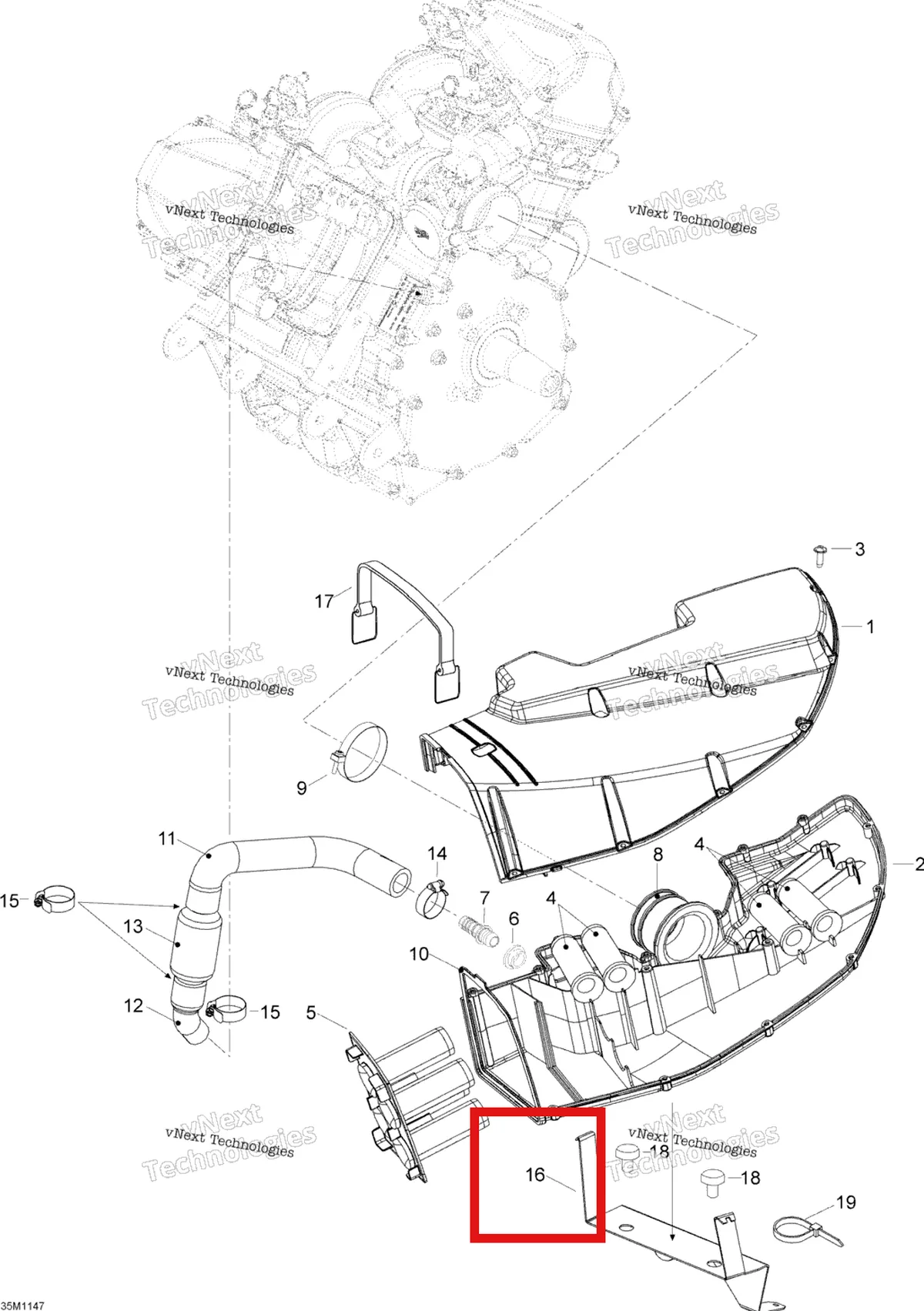Деталь 605354778 (Деталь Intake Silencer Support) на схеме узла 2012 Ski-Doo Skandic SWT V800 YetiII Air Intake System